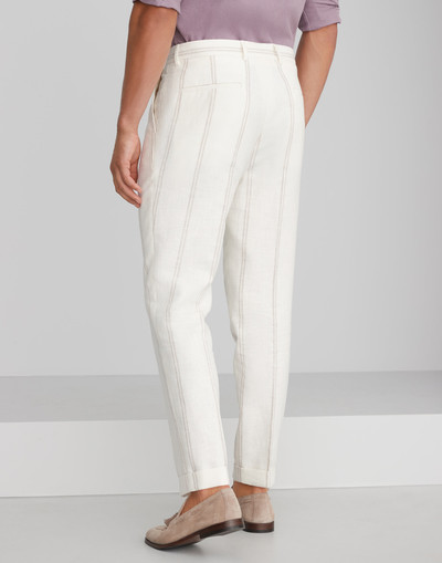 Brunello Cucinelli Linen, wool and silk double chalk stripe leisure fit trousers with pleat outlook