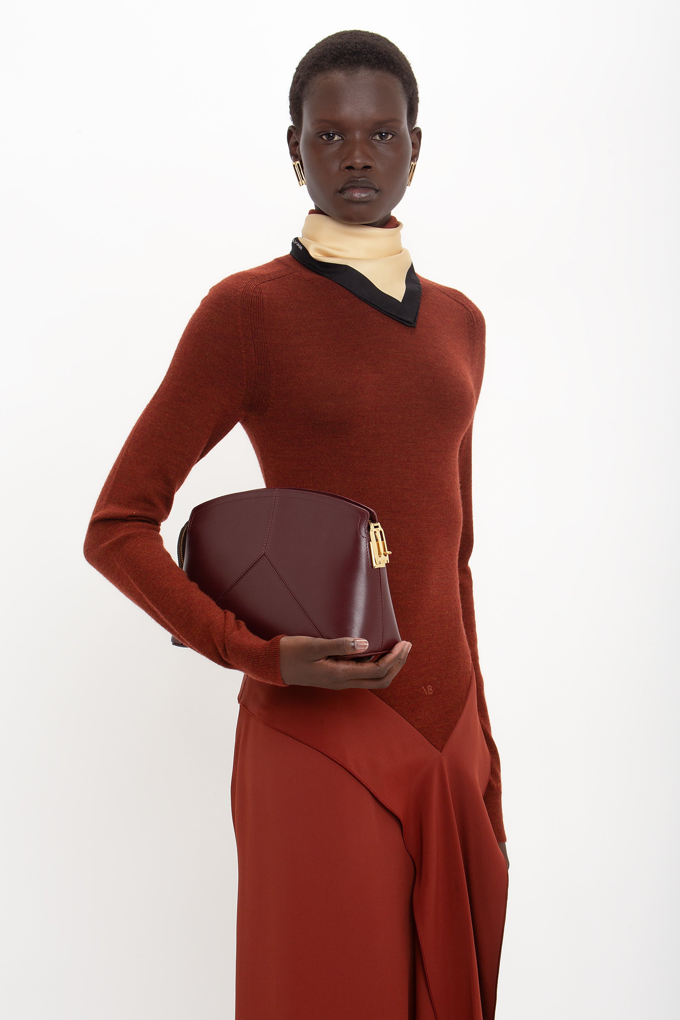 High Neck Tie Detail Dress In Russet - 6