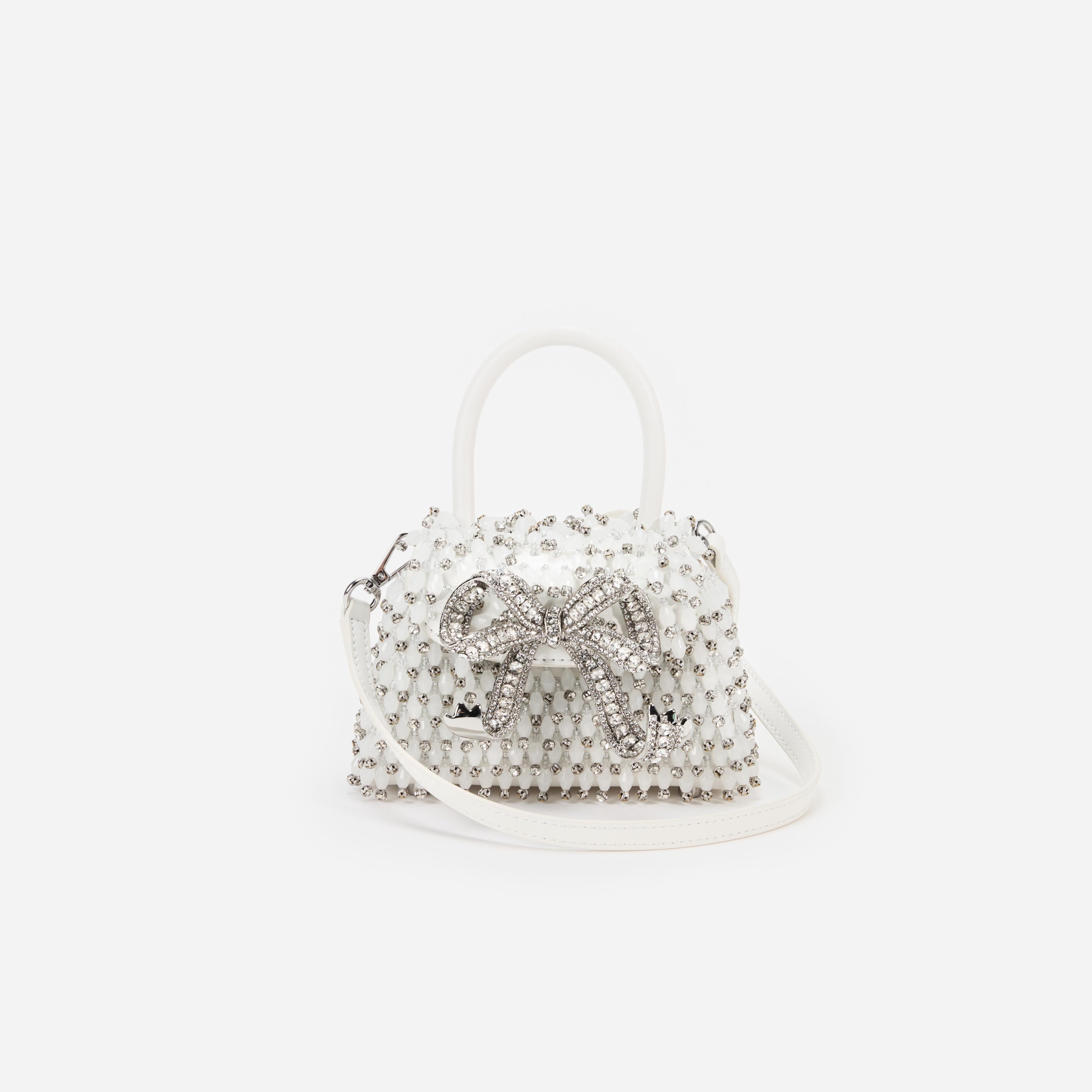 White Embellished Micro Bow Bag - 4