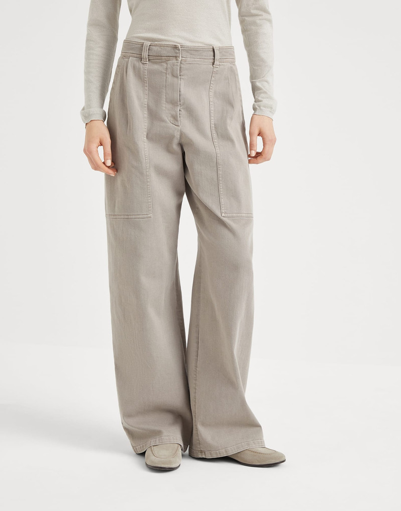 Stretch dyed denim loose utility trousers with monili - 1