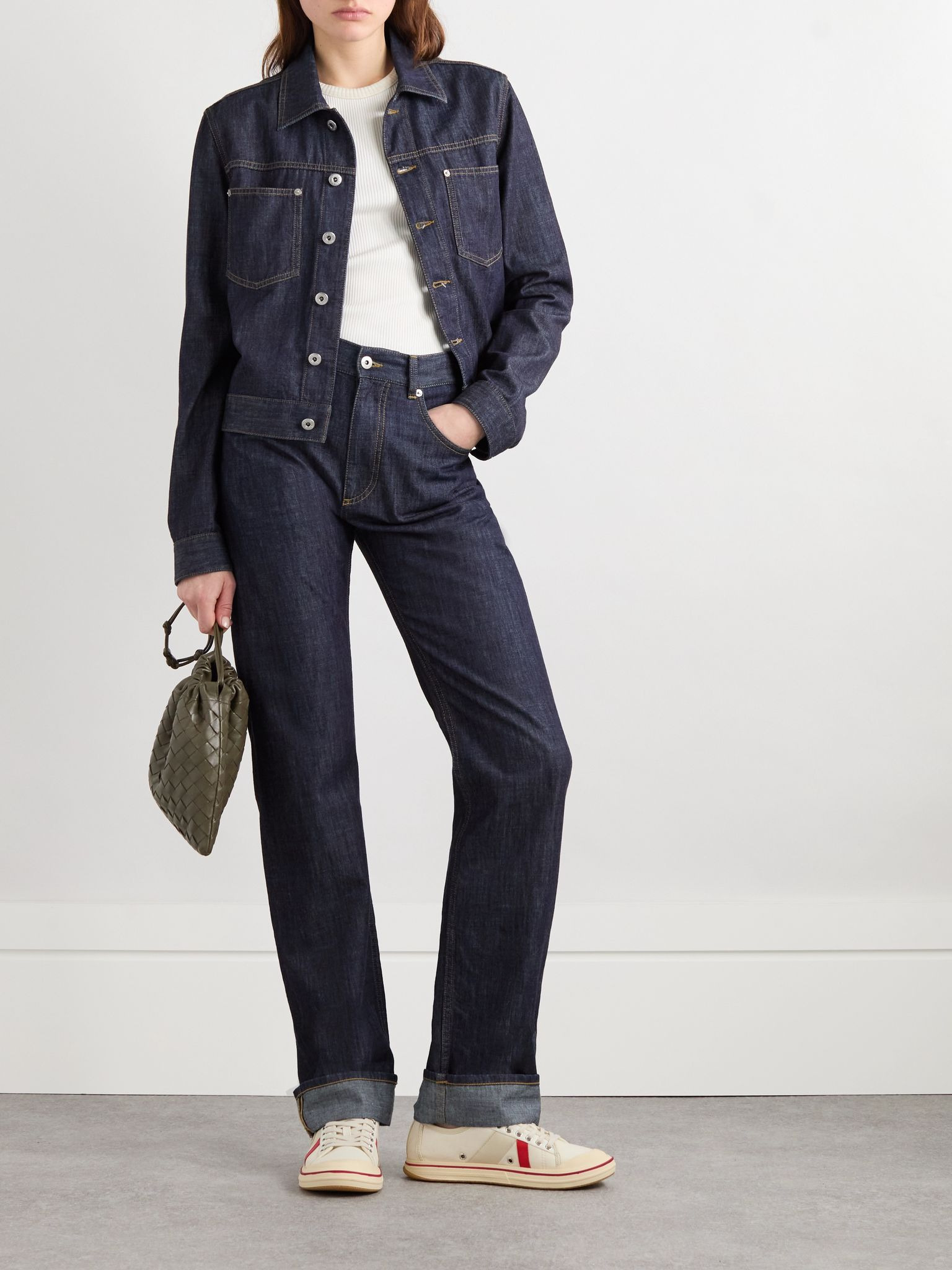 Intrecciato suede-trimmed denim jacket Indigo - 2