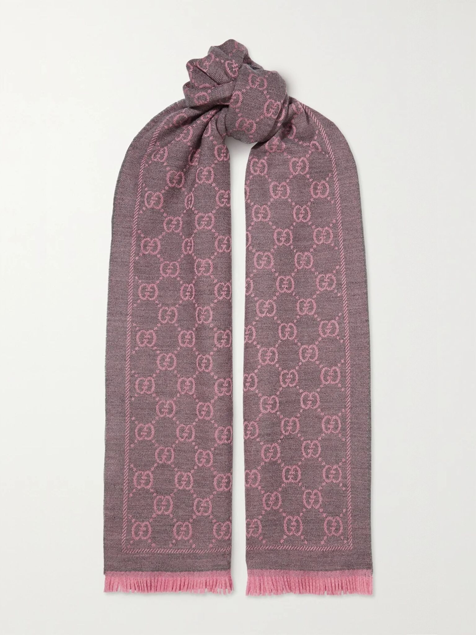 + NET SUSTAIN Sten reversible fringed organic wool-jacquard scarf Pink - 1