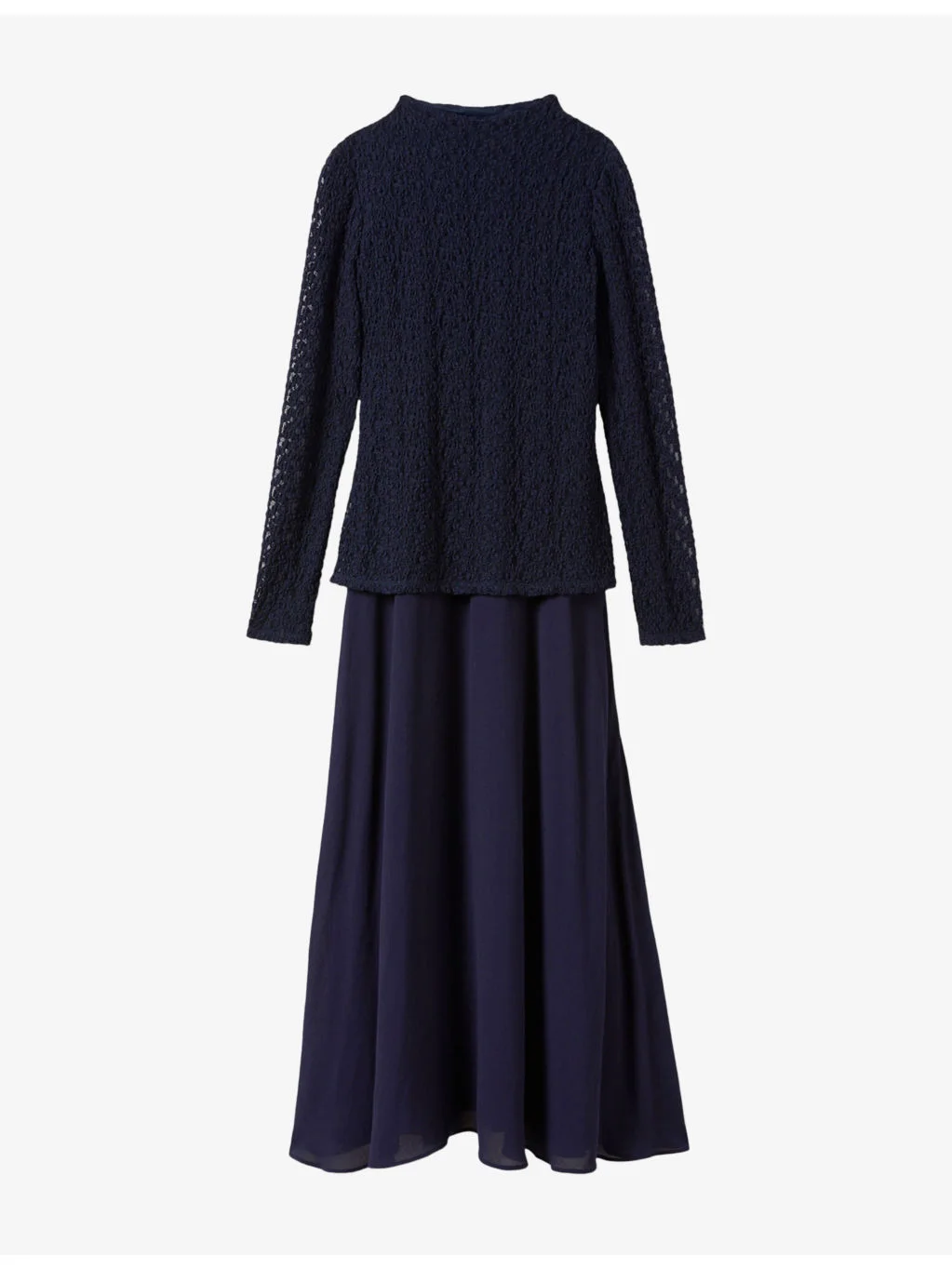 Long-Sleeved Lace and Woven Midi Dress - 1