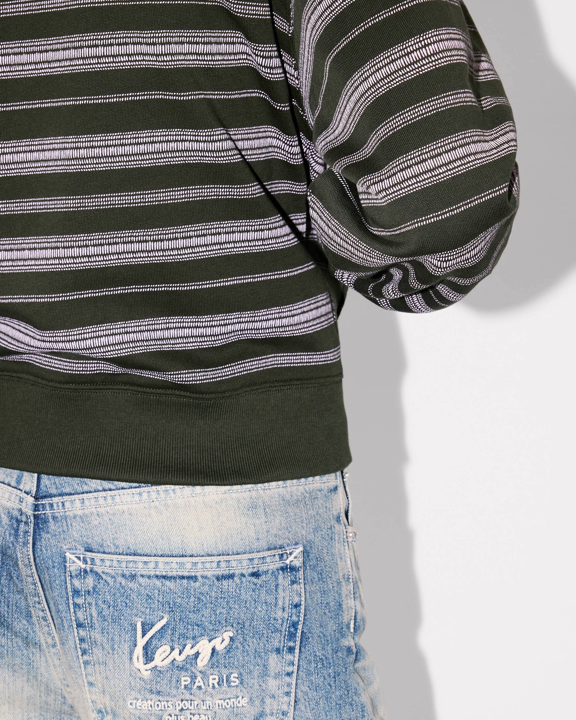 'Boke Flower' stripes short zip-up hoodie in cotton - 7