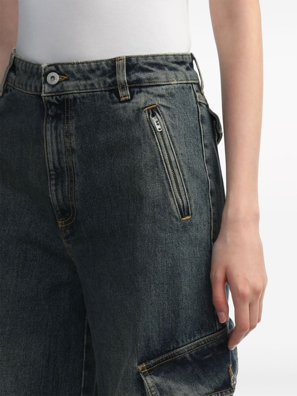 high-rise wide-leg cargo jeans - 5