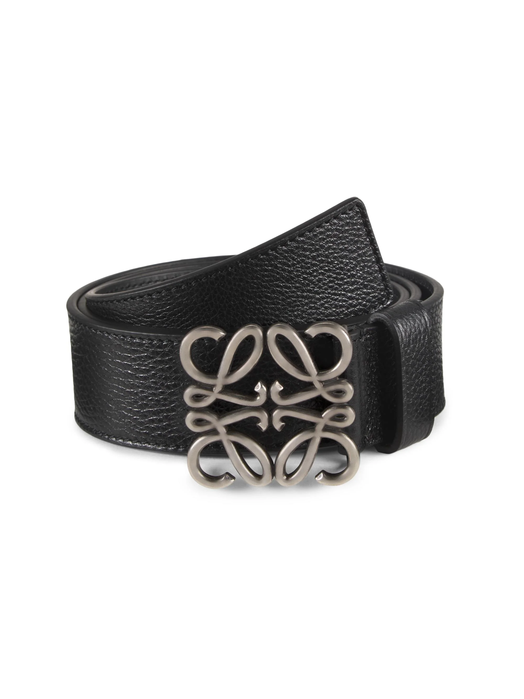 Men's Chunky Anagram Leather Belt - Black Vintage Palladium - 1