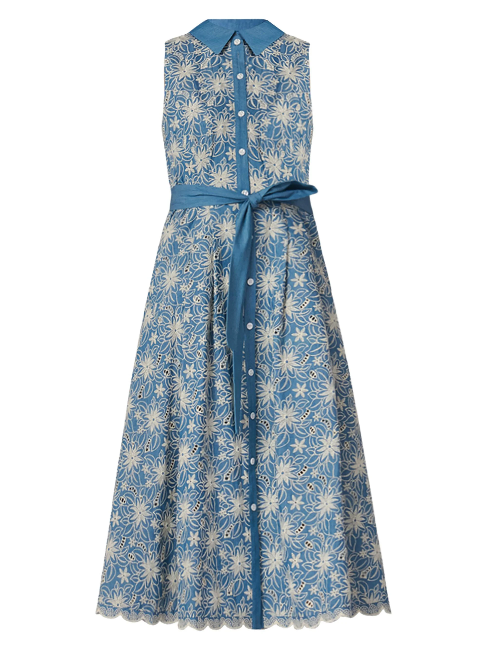 Women's Kendra Sleeveless Midi-Shirtdress - Chambray Ivory - 1