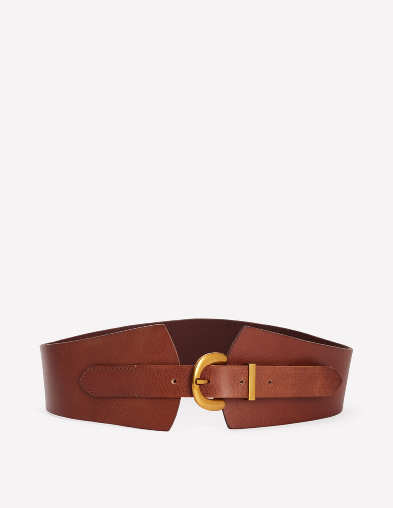 Leather Wide Waist Belt-Dark Tan 1