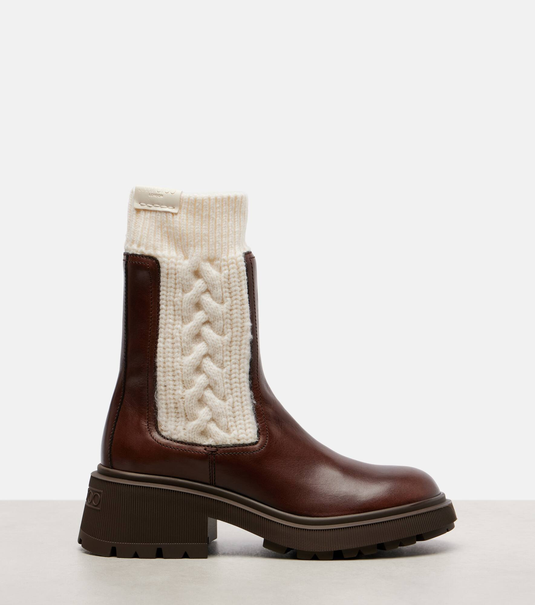 Tamia cable-knit leather ankle boots - 4