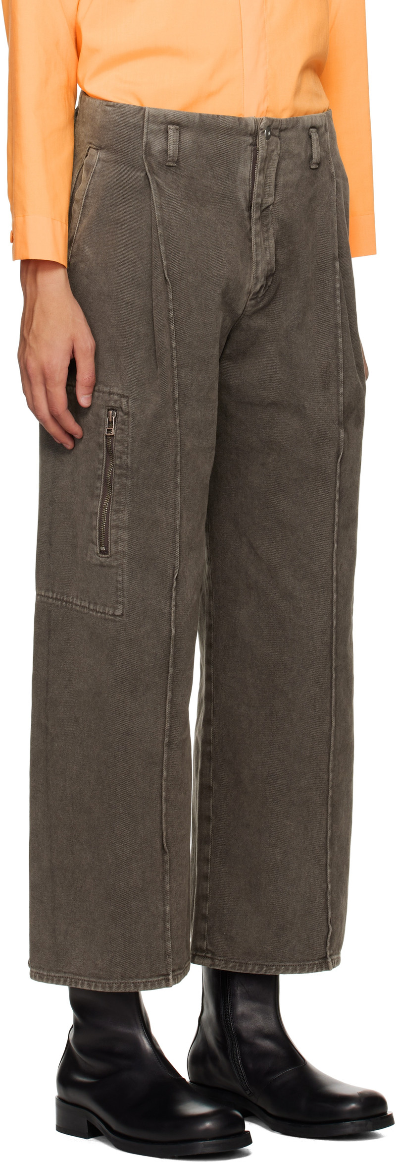 Omar Afridi Brown Octet 2D Denim Cargo Pants outlook