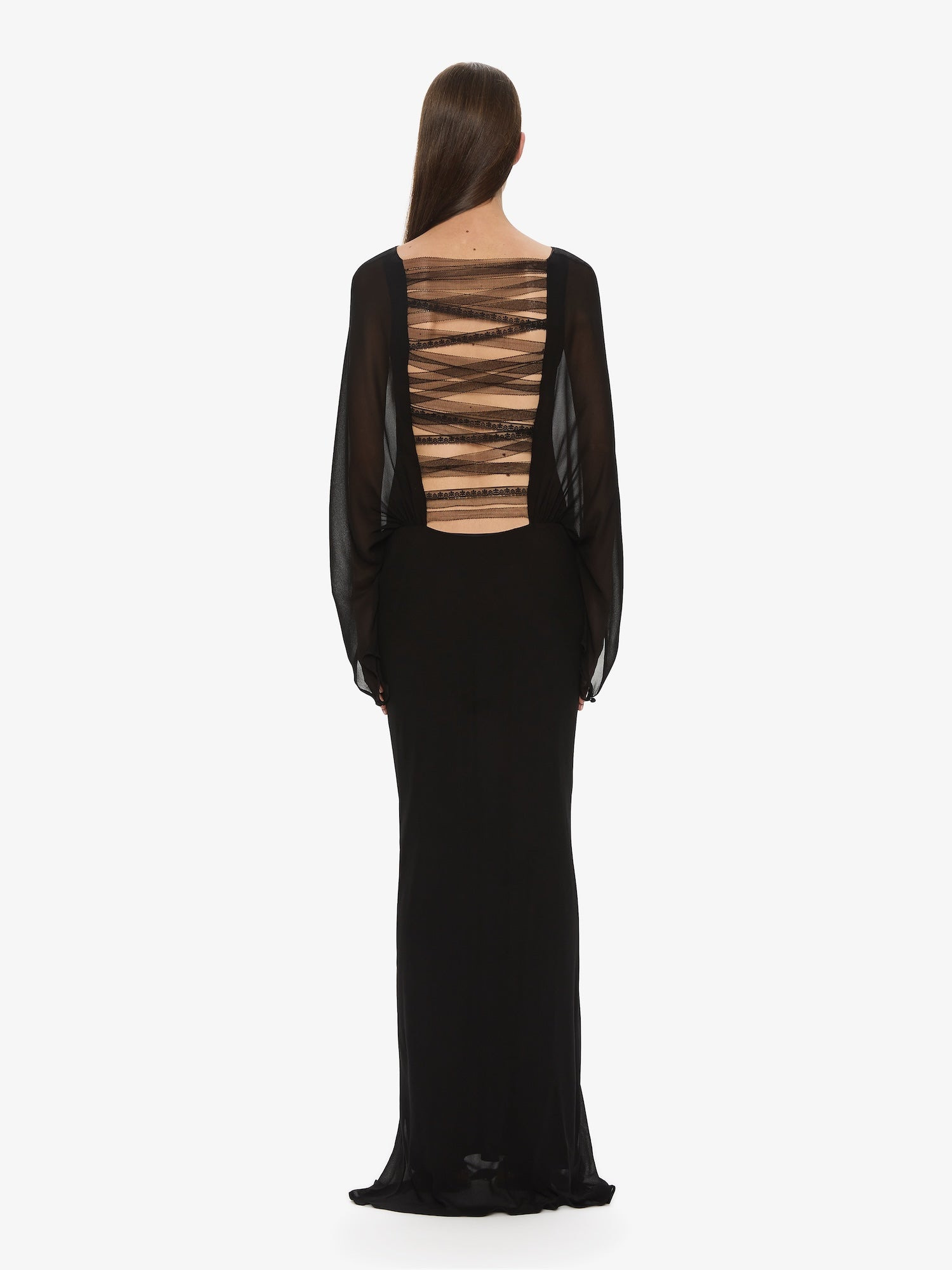 Lattice Lace Silk Blouson Long Dress - 2