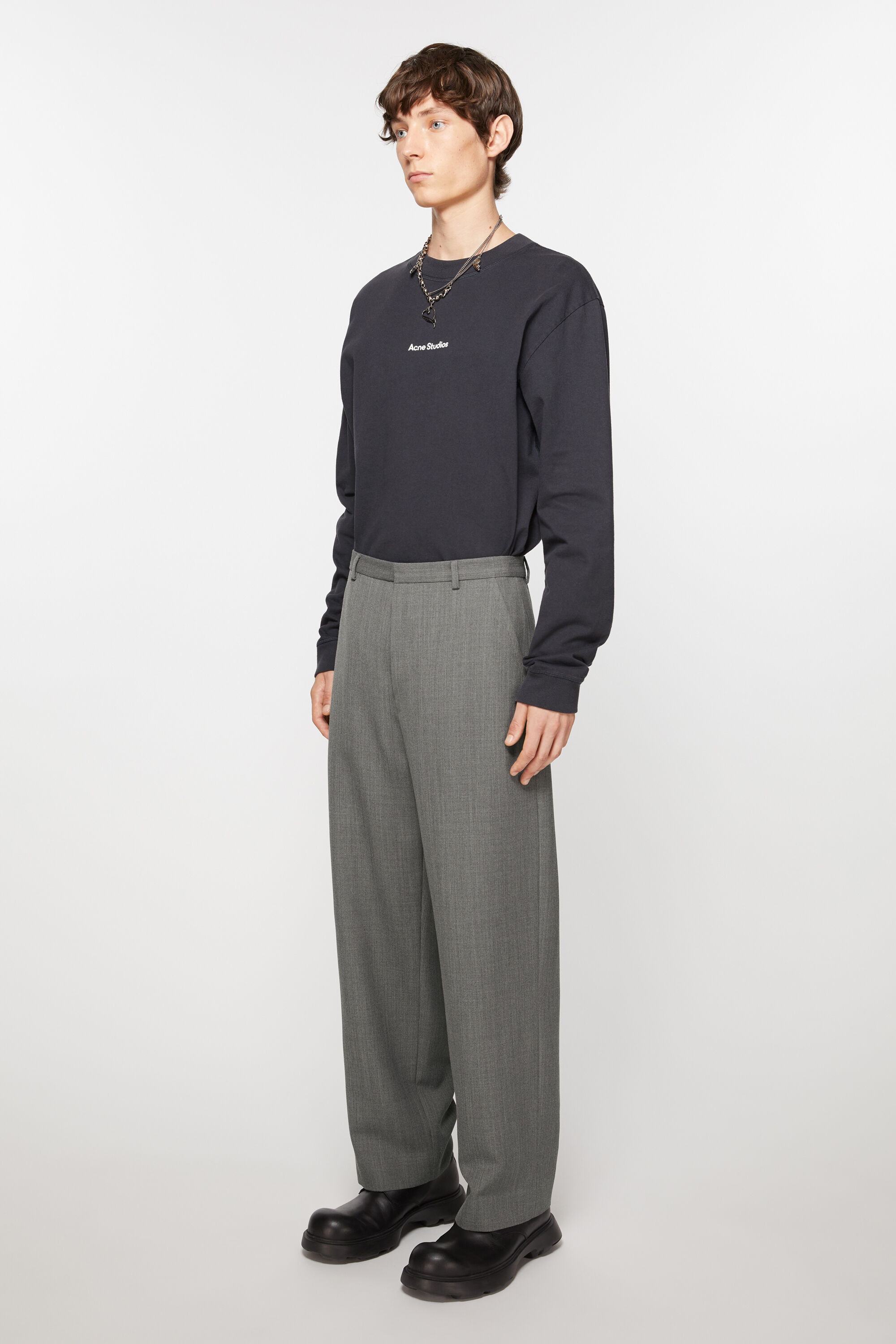 Wool blend trousers - Grey Melange - 3