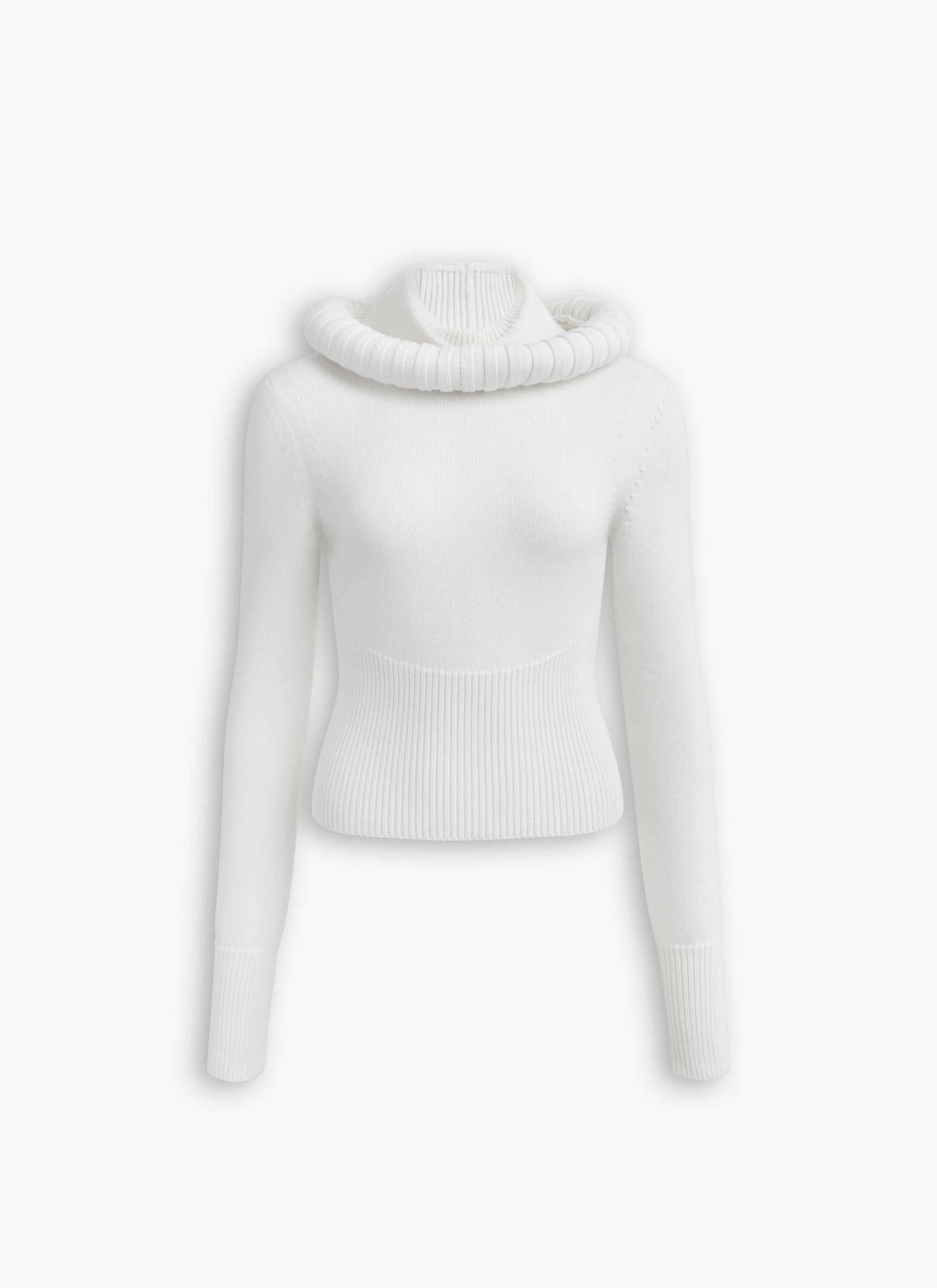 SCULPTURAL HOOD RIBBED KNIT JUMPER - 1