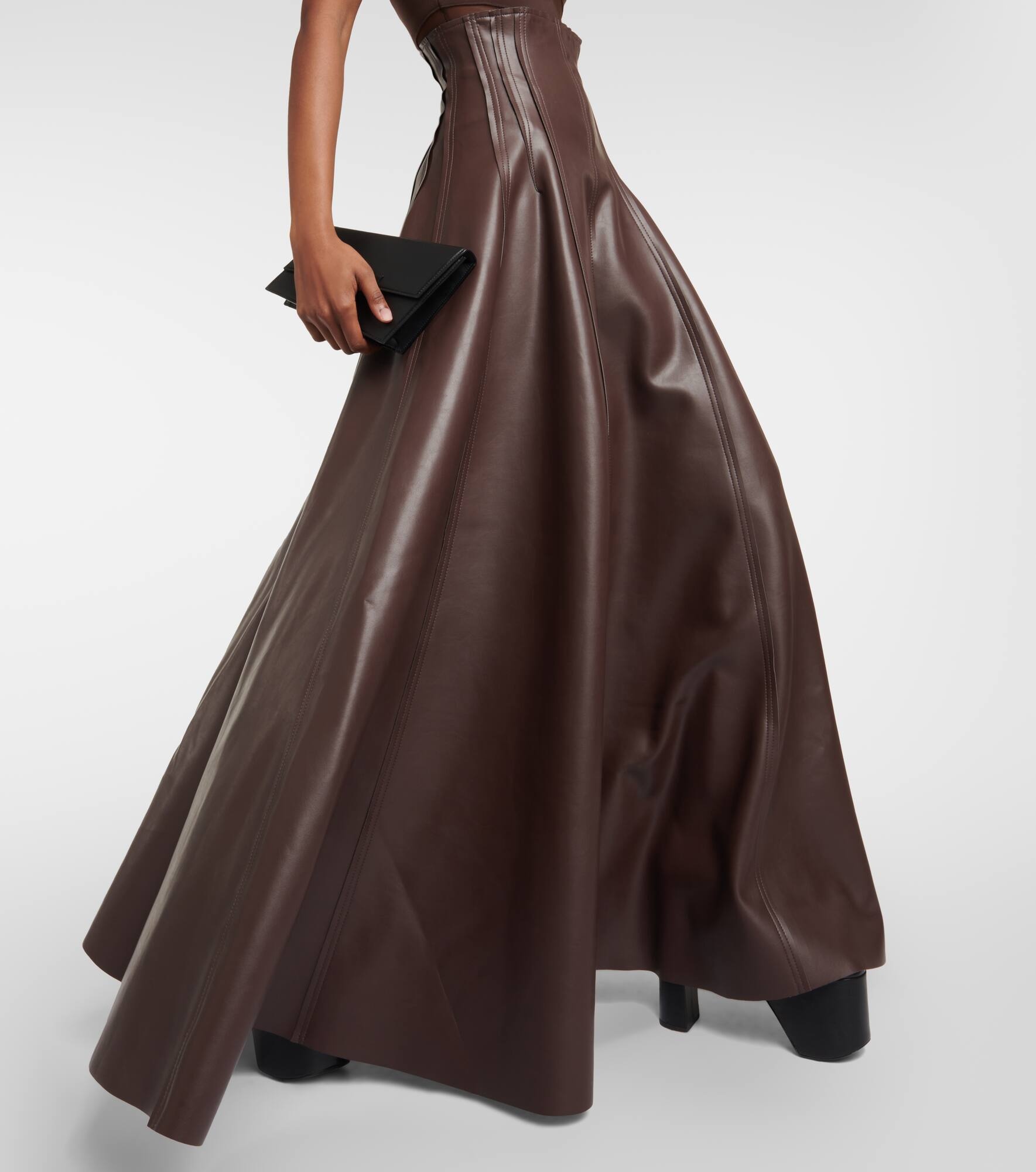 Grace pleated faux leather maxi skirt - 5