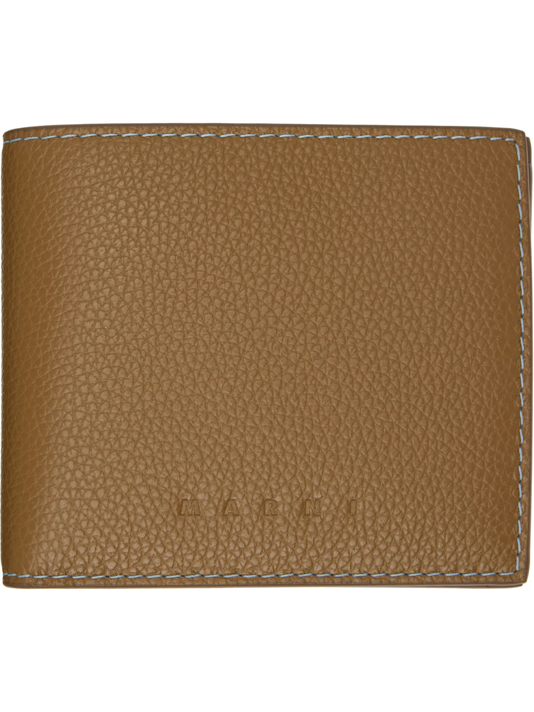 Khaki Contrast Stitching Leather Bifold Wallet - 1