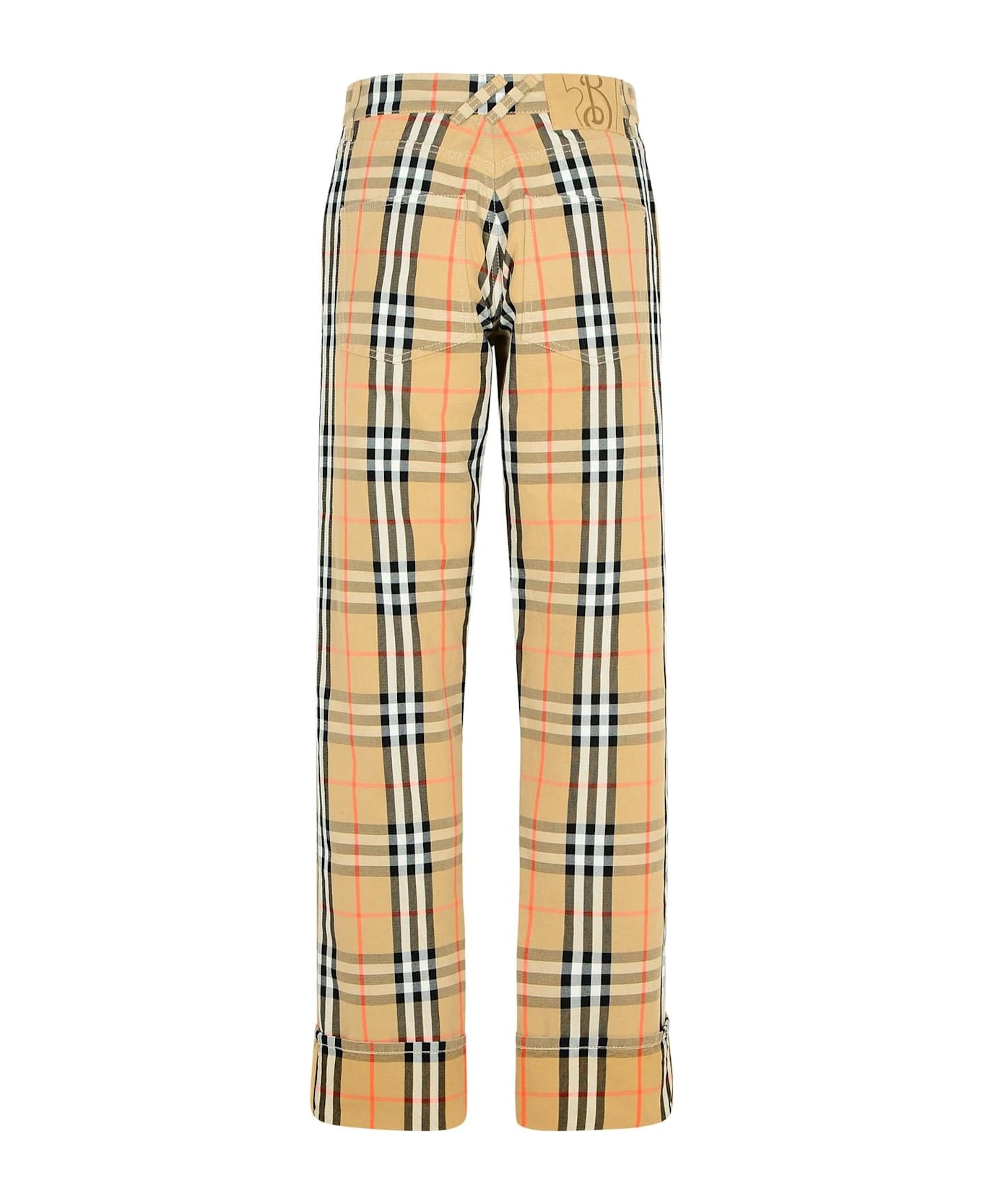 Check' Beige Cotton Pants - 3