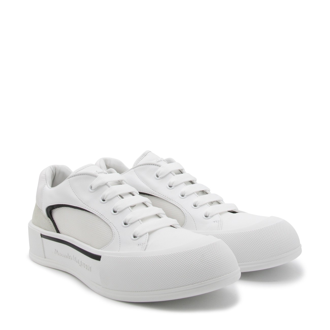 white leather plimsoll sneakers - 2