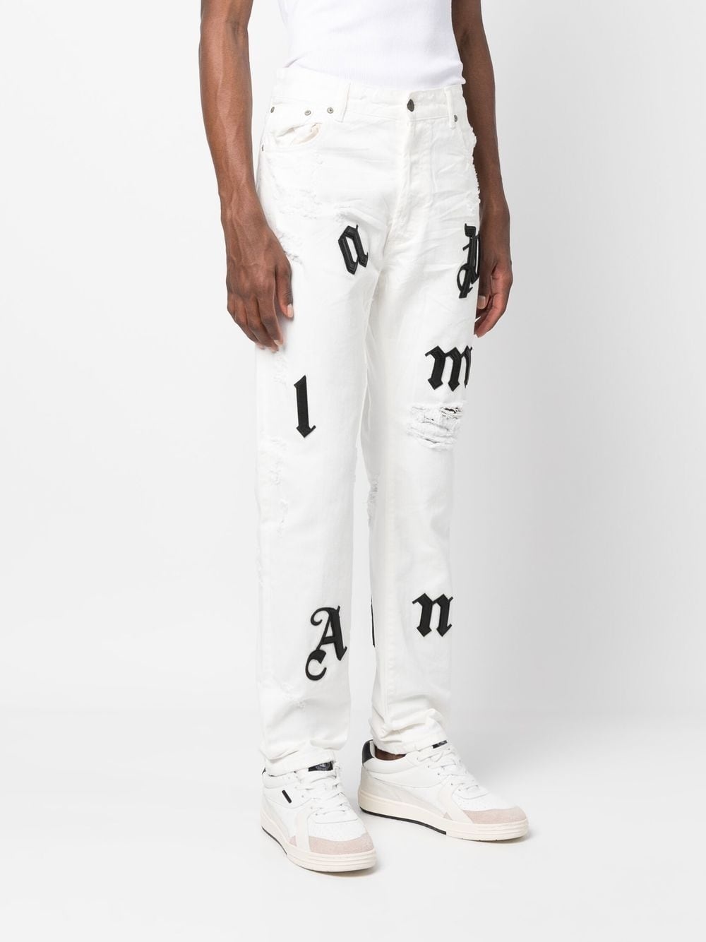 logo-patch distressed jeans - 3