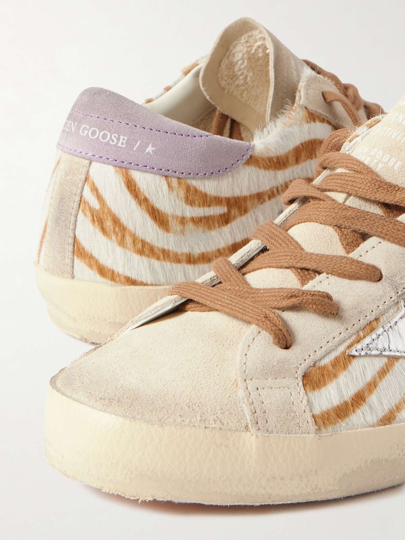 Super-Star distressed metallic leather and suede-trimmed zebra-print calf hair sneakers Zebra print - 4