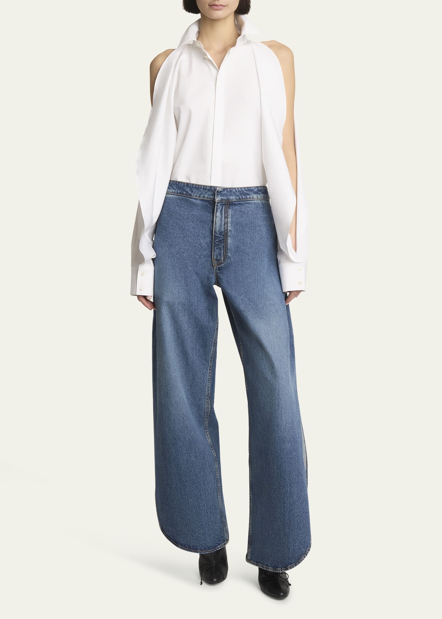 Slit Rounded Petal Denim Pants - 2