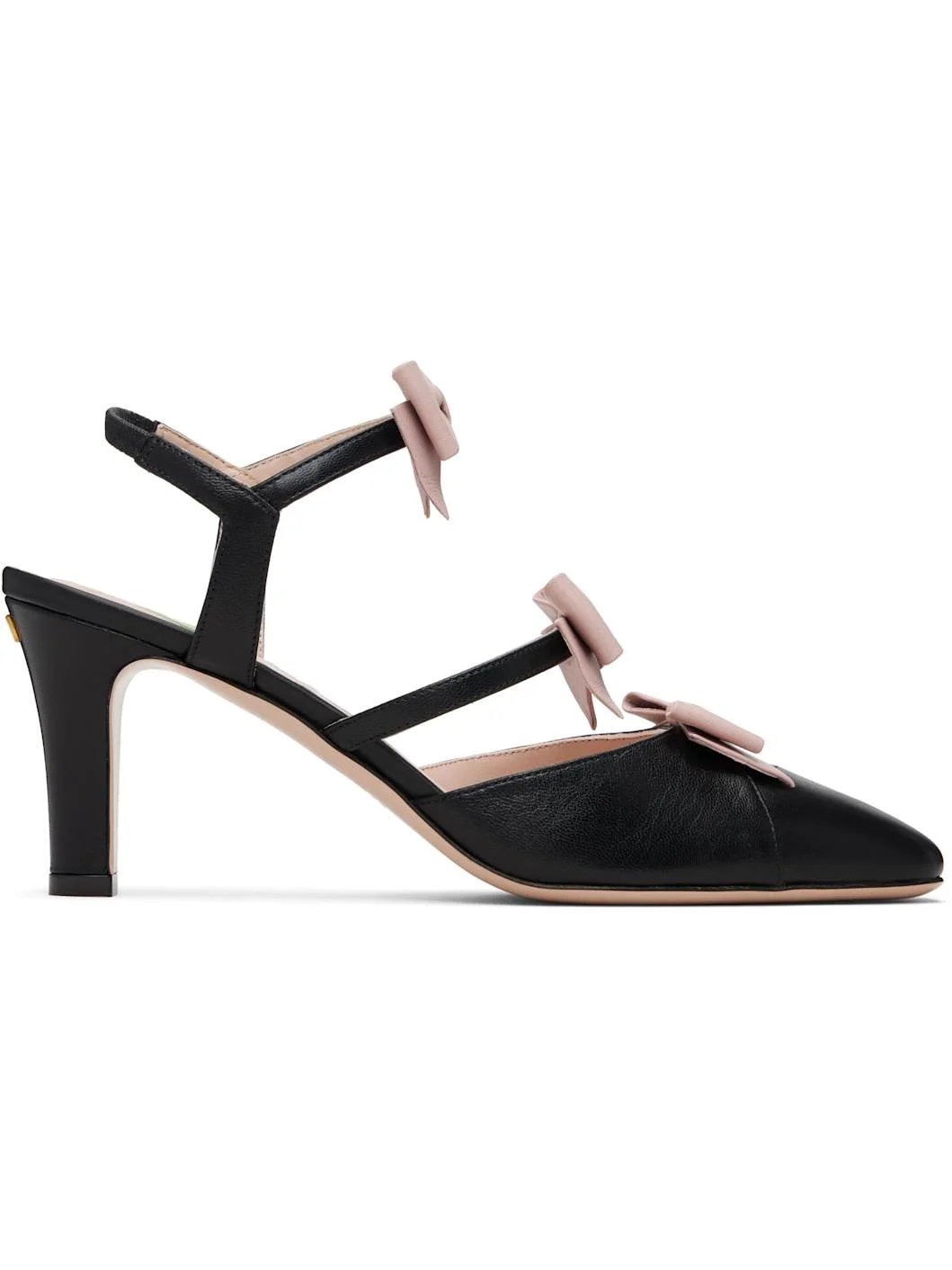 Black Slingback Leather Bow Heels - 1