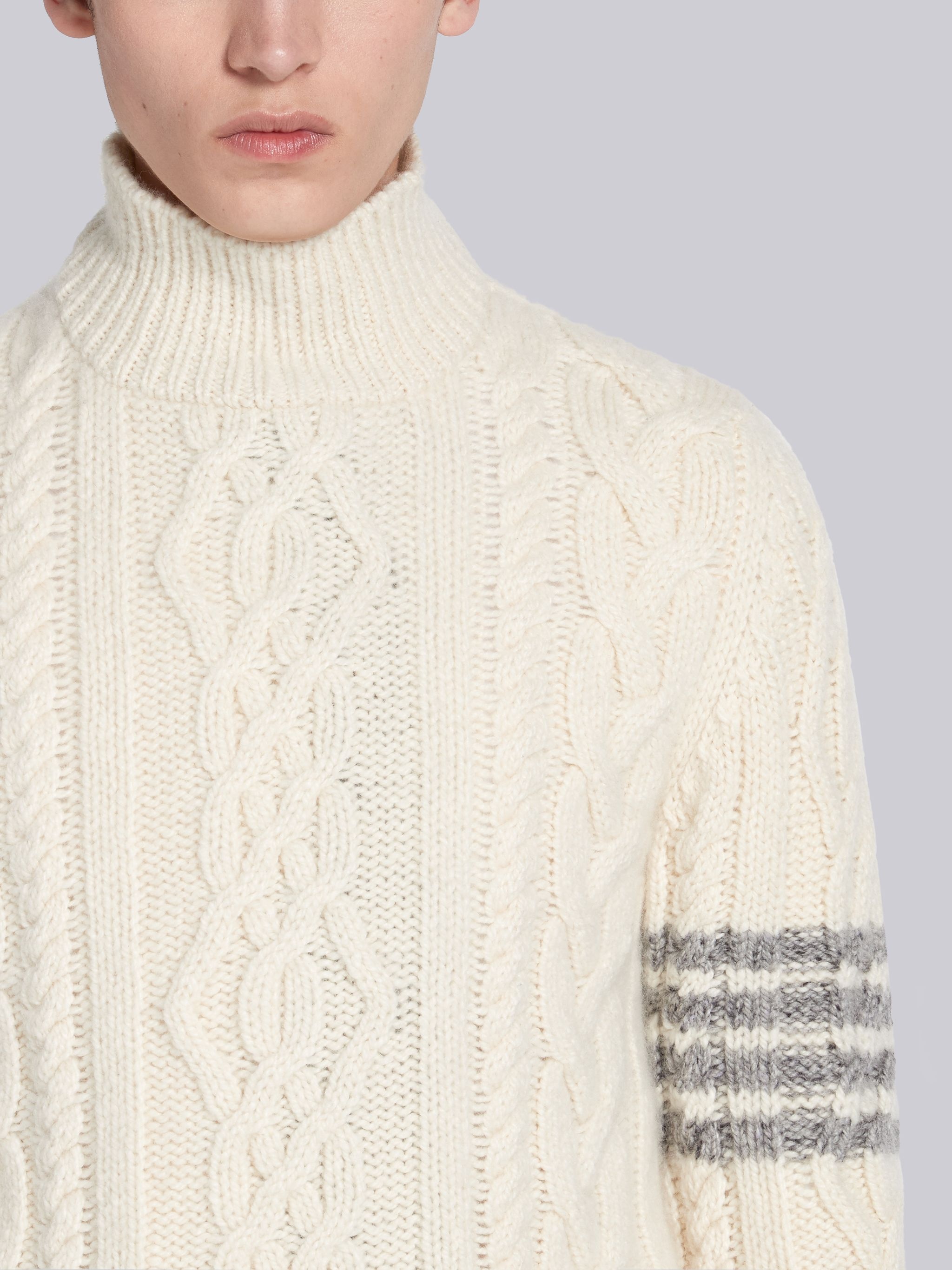 White Cashmere Aran Cable 4-bar Turtleneck - 5