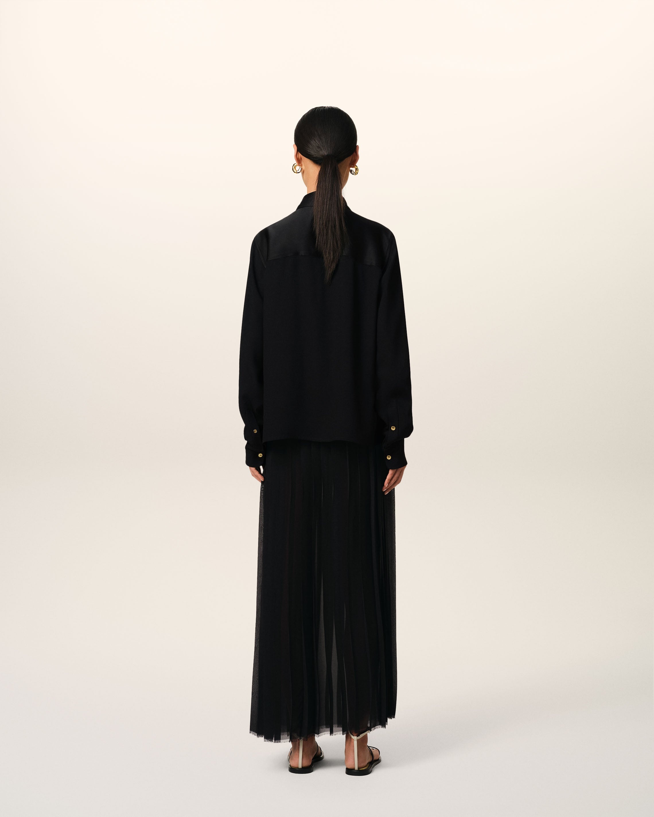 BLACK CONTRASTED TOP LONG SLEEVE SHIRT - 5
