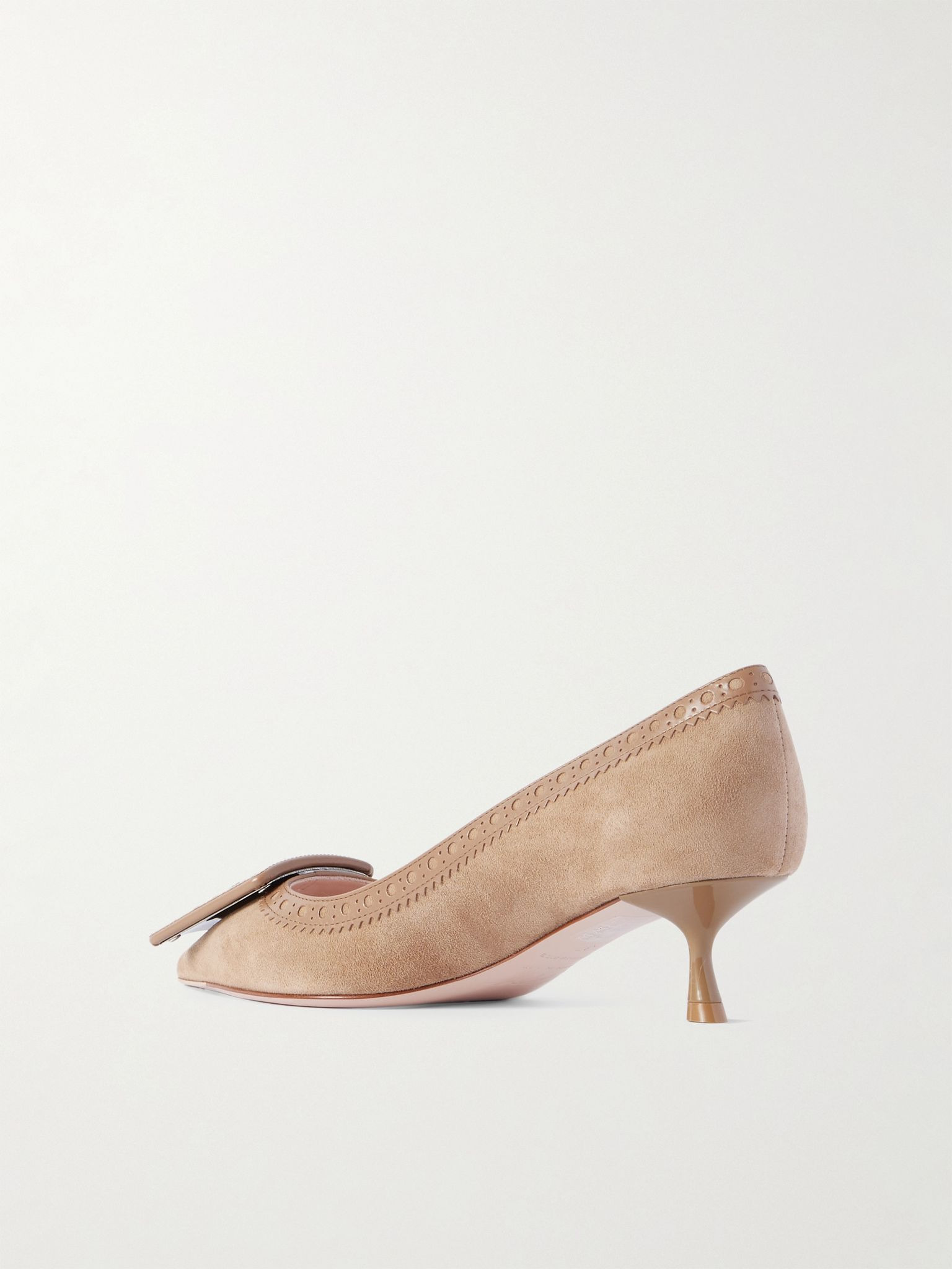 Viv In The City 45 perforated leather-trimmed suede pumps Tan - 3