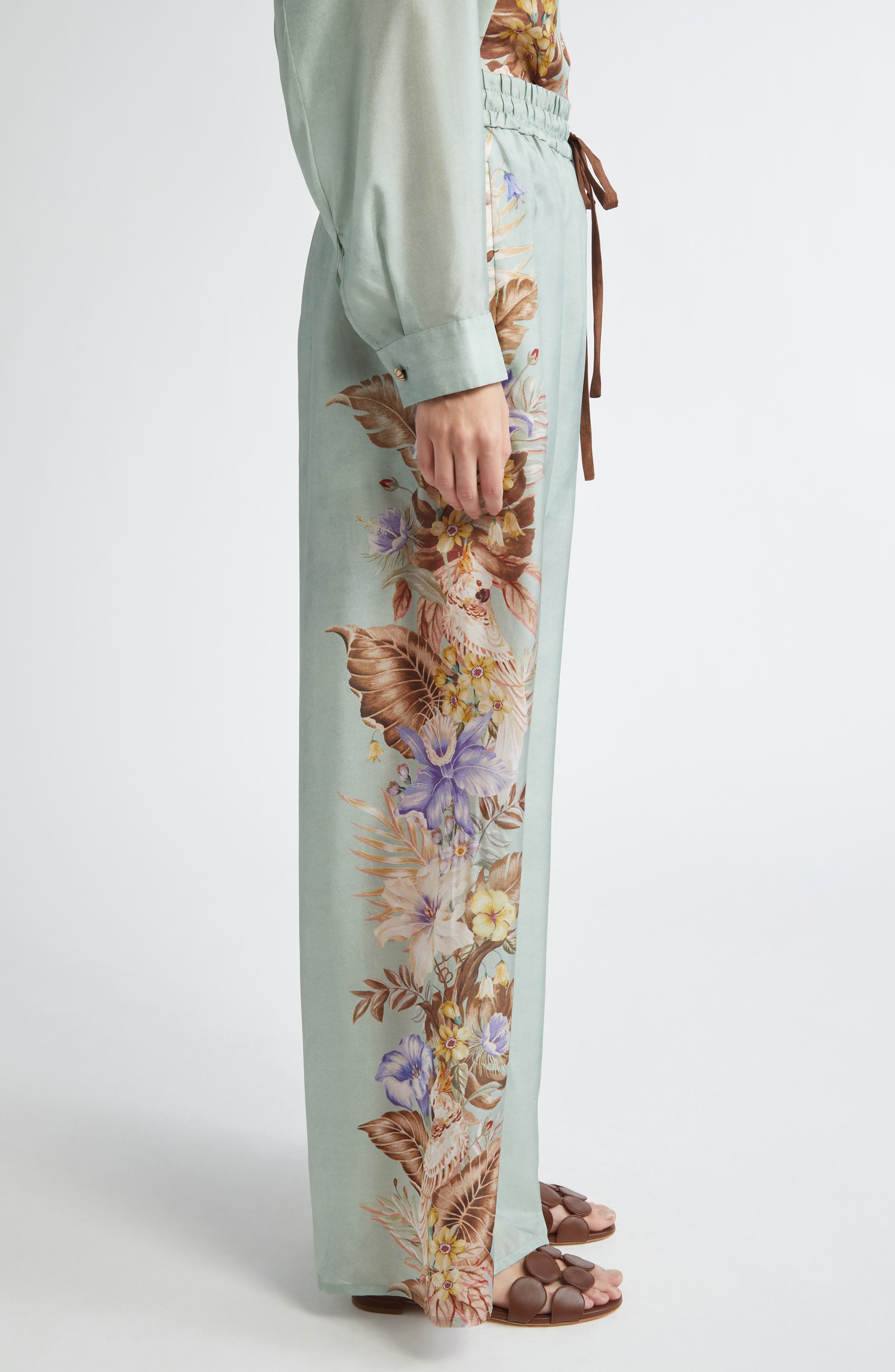 Zimmermann Coco Placed Print Silk Wide Leg Pants in Sage Multi Floral at Nordstrom - 4