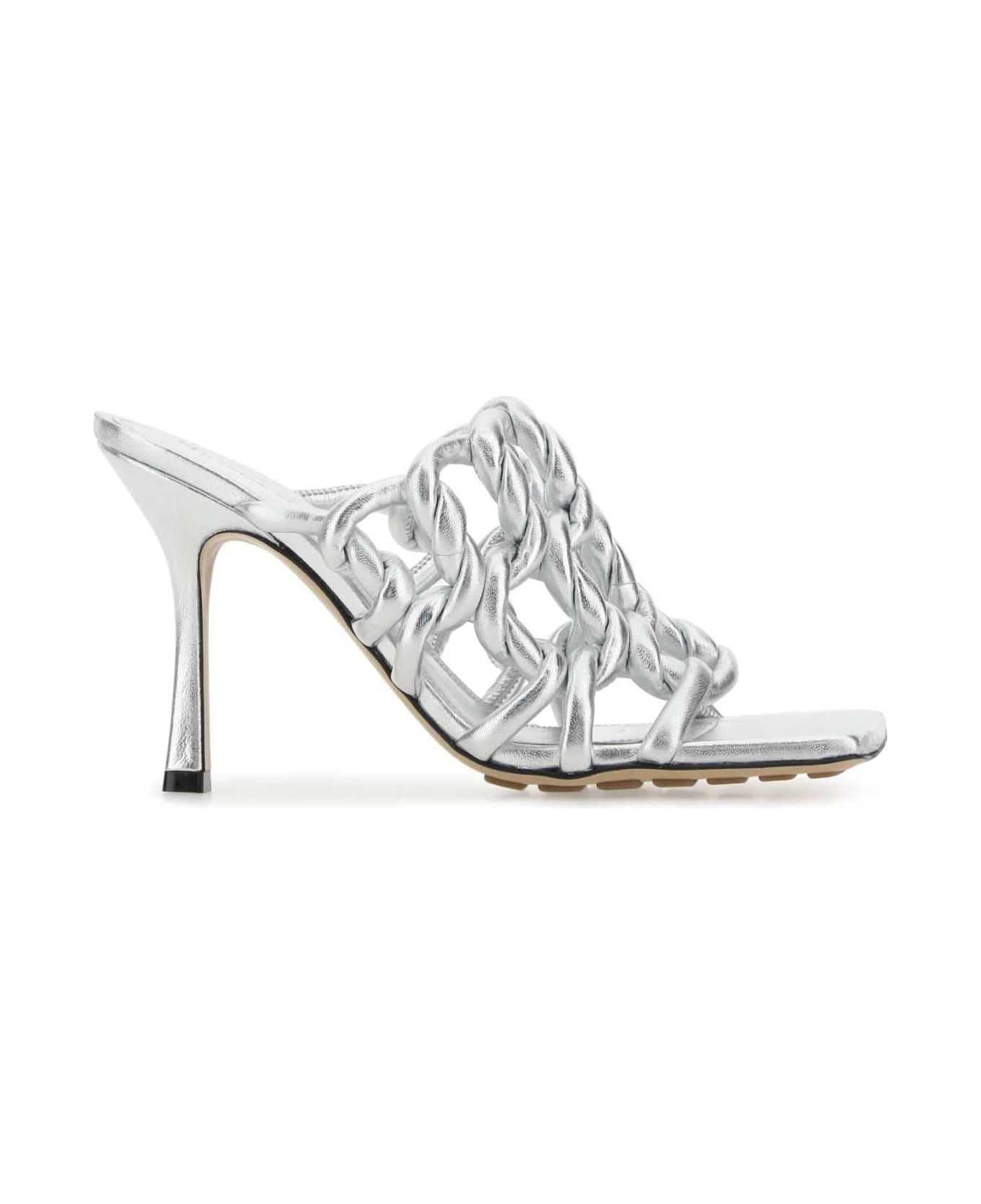 Silver Leather Stretch Mules - 1