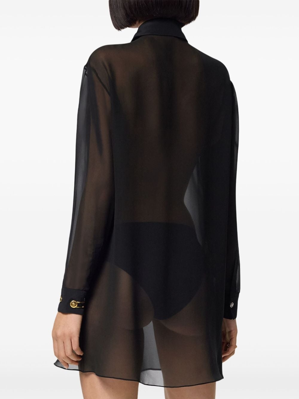 pussy bow-collar semi-sheer shirt - 4