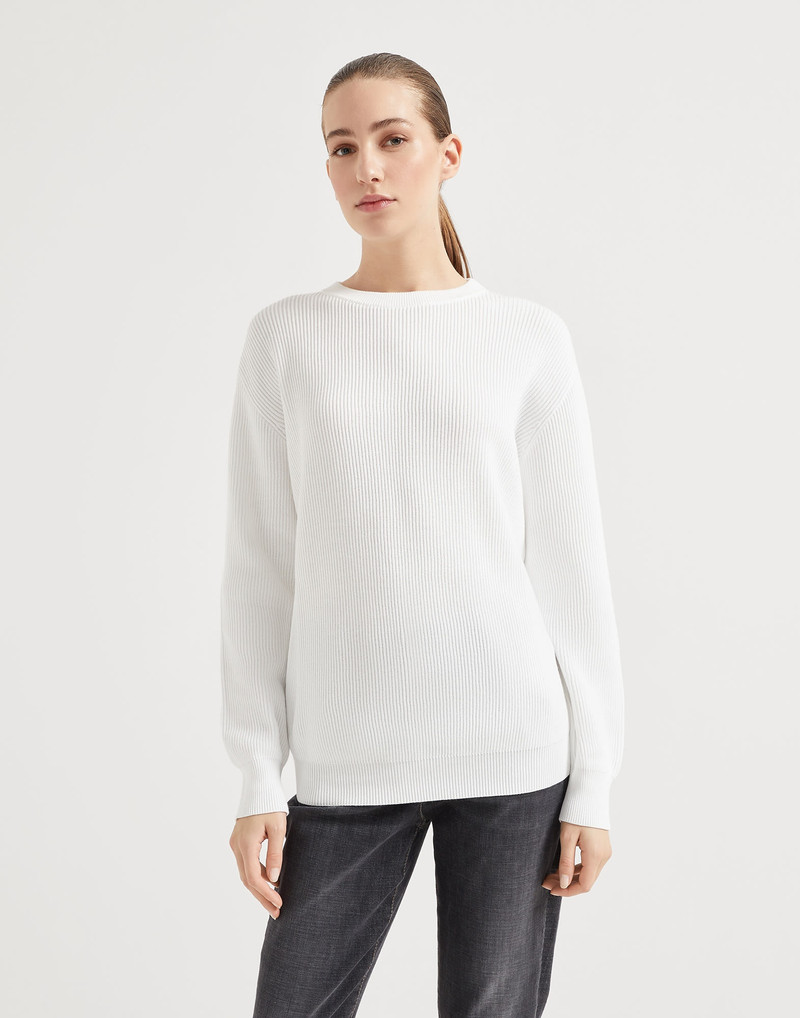 Cotton English rib sweater with monili - 1