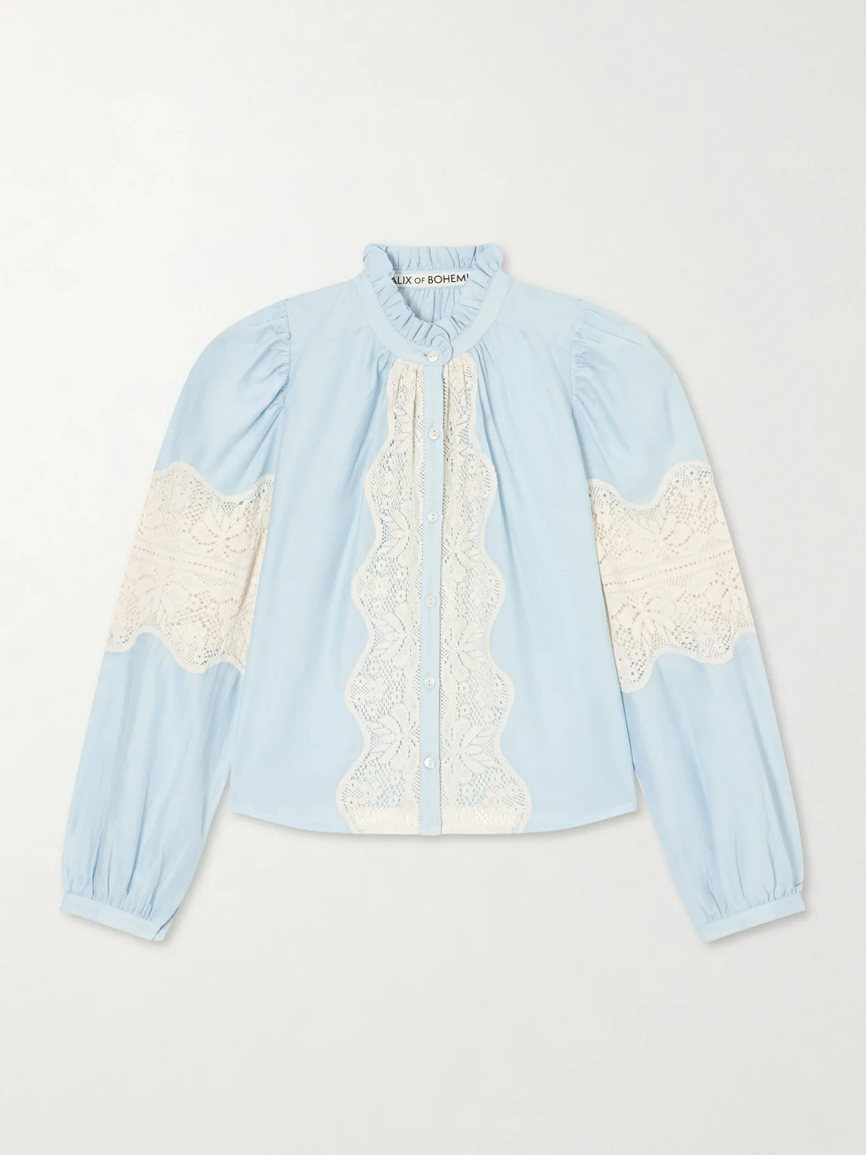 Annabel Sky Lace-trimmed Cotton And Silk-blend Blouse - 1
