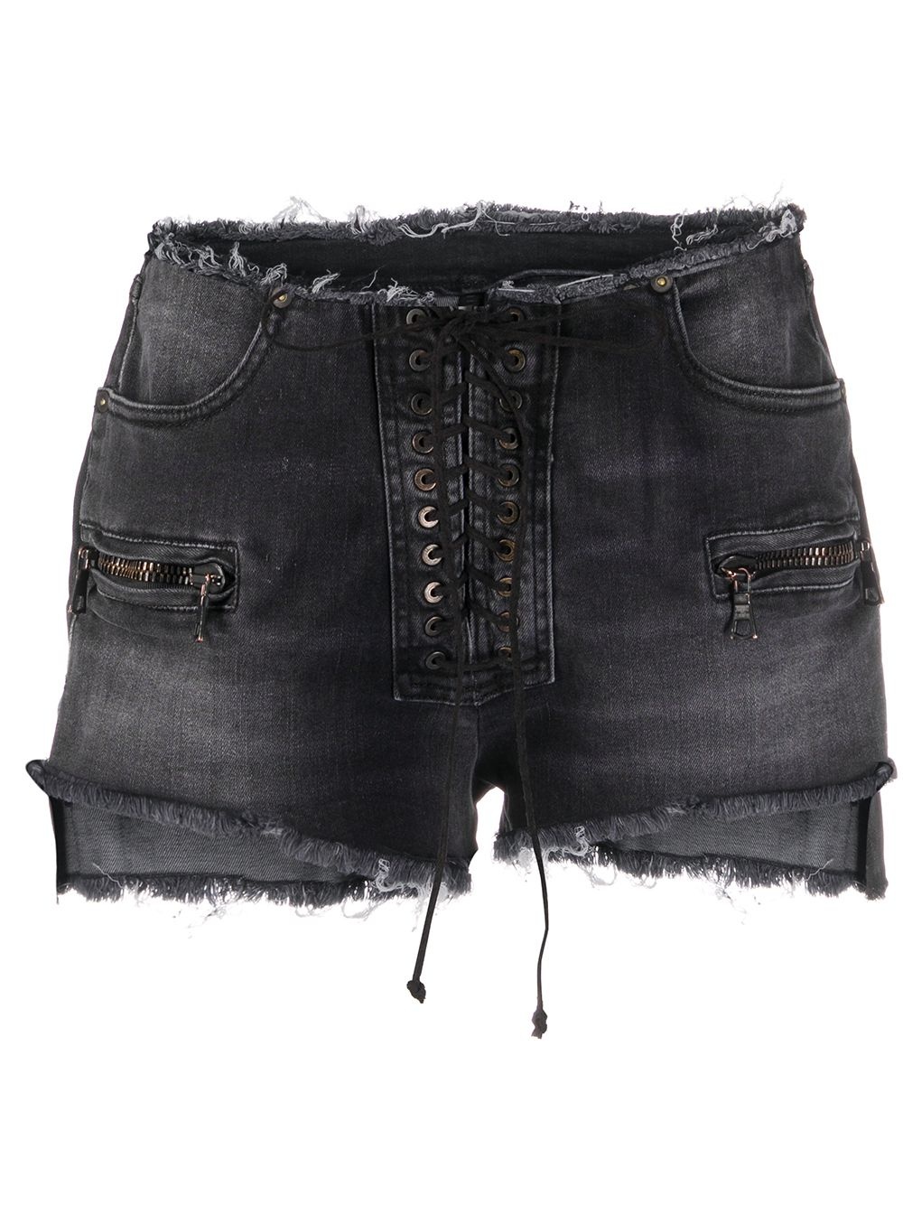 frayed lace-up denim shorts - 1