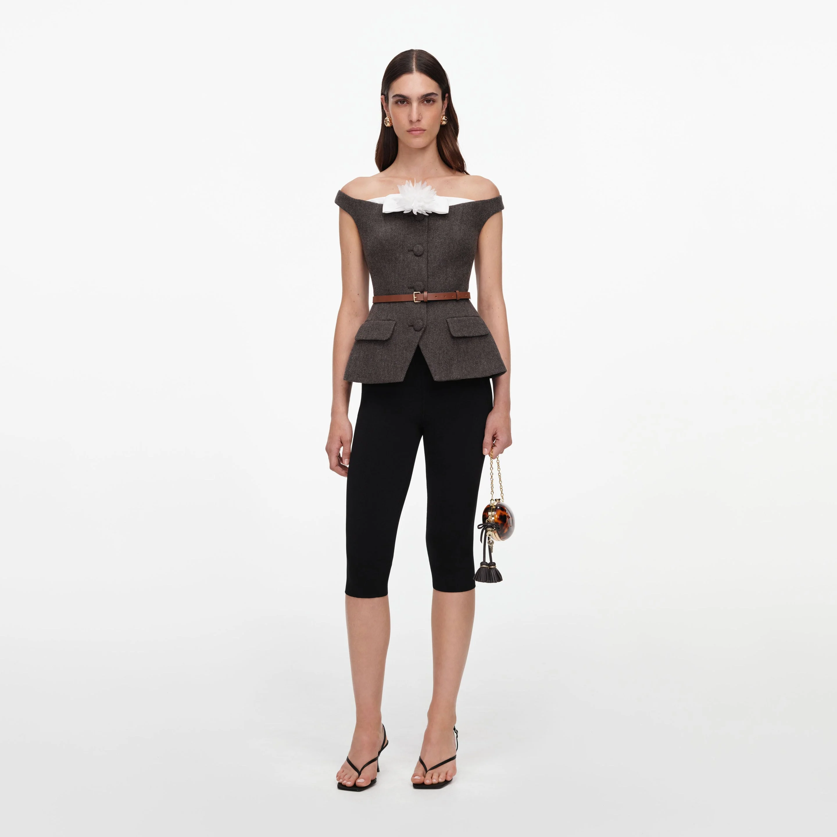 Brown Off Shoulder Collar Top - 1