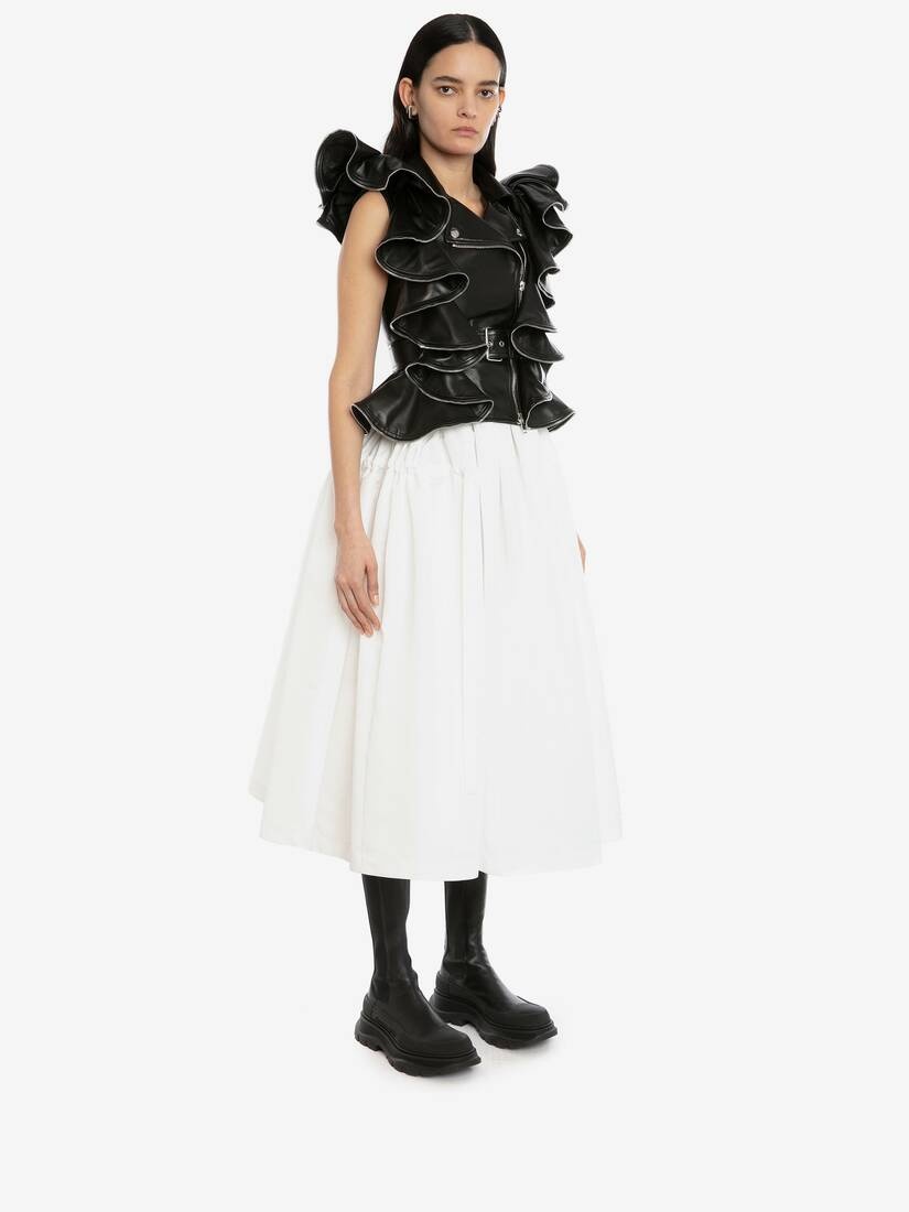 Drawstrings Gathered  Midi Skirt in White - 3