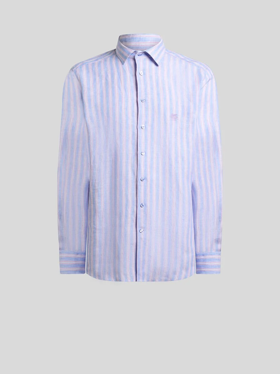 STRIPED LINEN SHIRT WITH PEGASO EMBROIDERY - 1