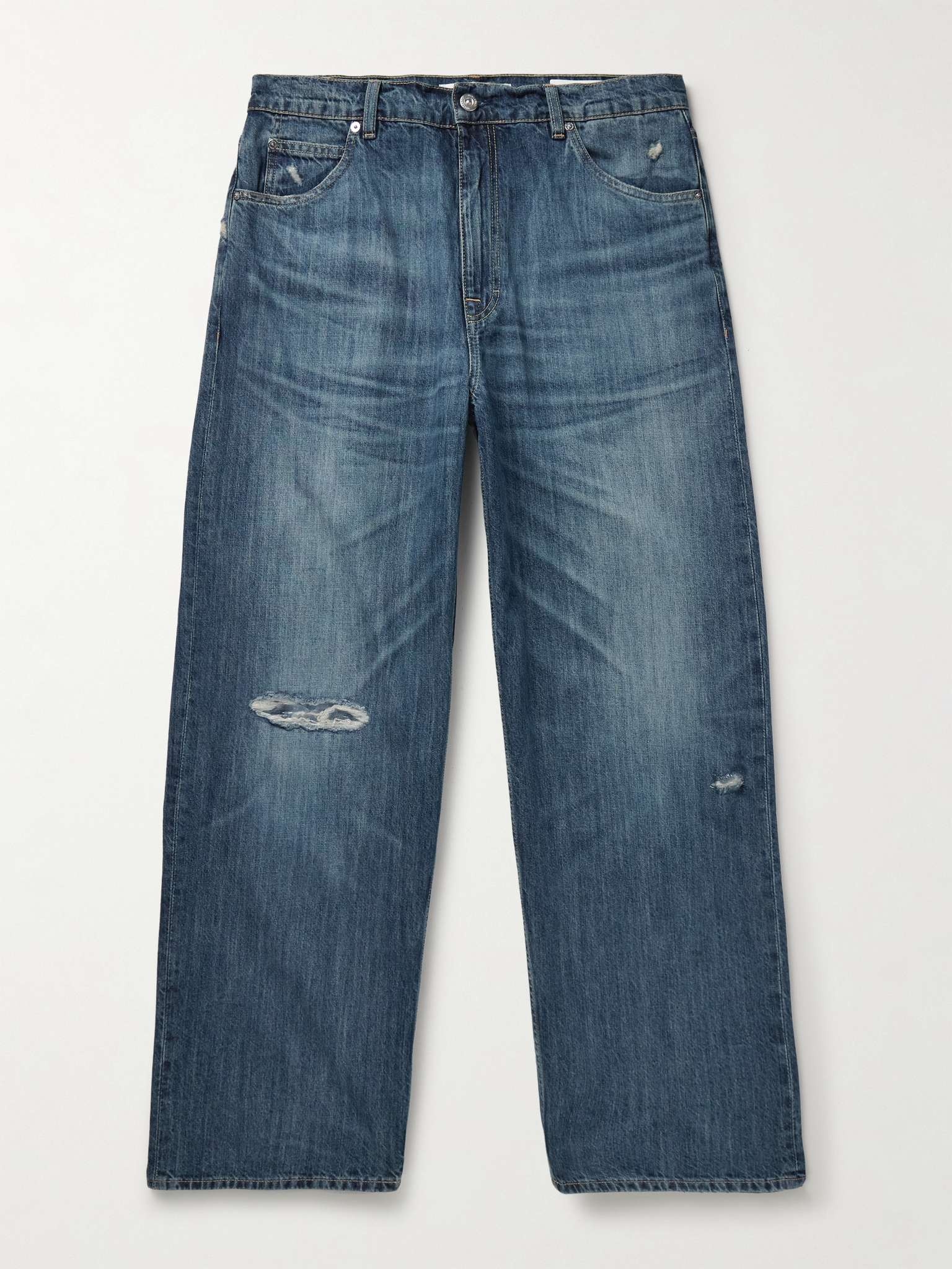 Vast Straight-Leg Rubber-Trimmed Indigo-Dyed Distressed Jeans - 1