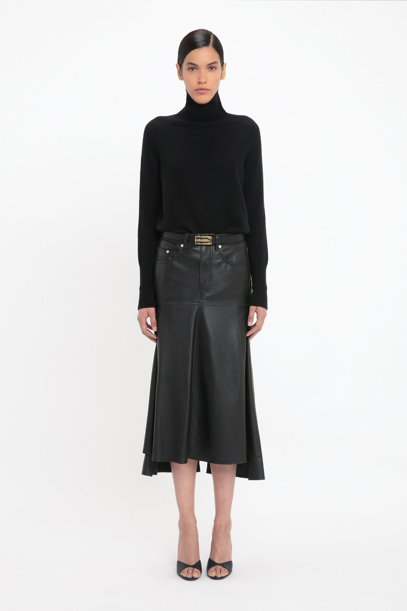 Victoria Beckham Panelled Flare Skirt In Soft Black Leather outlook