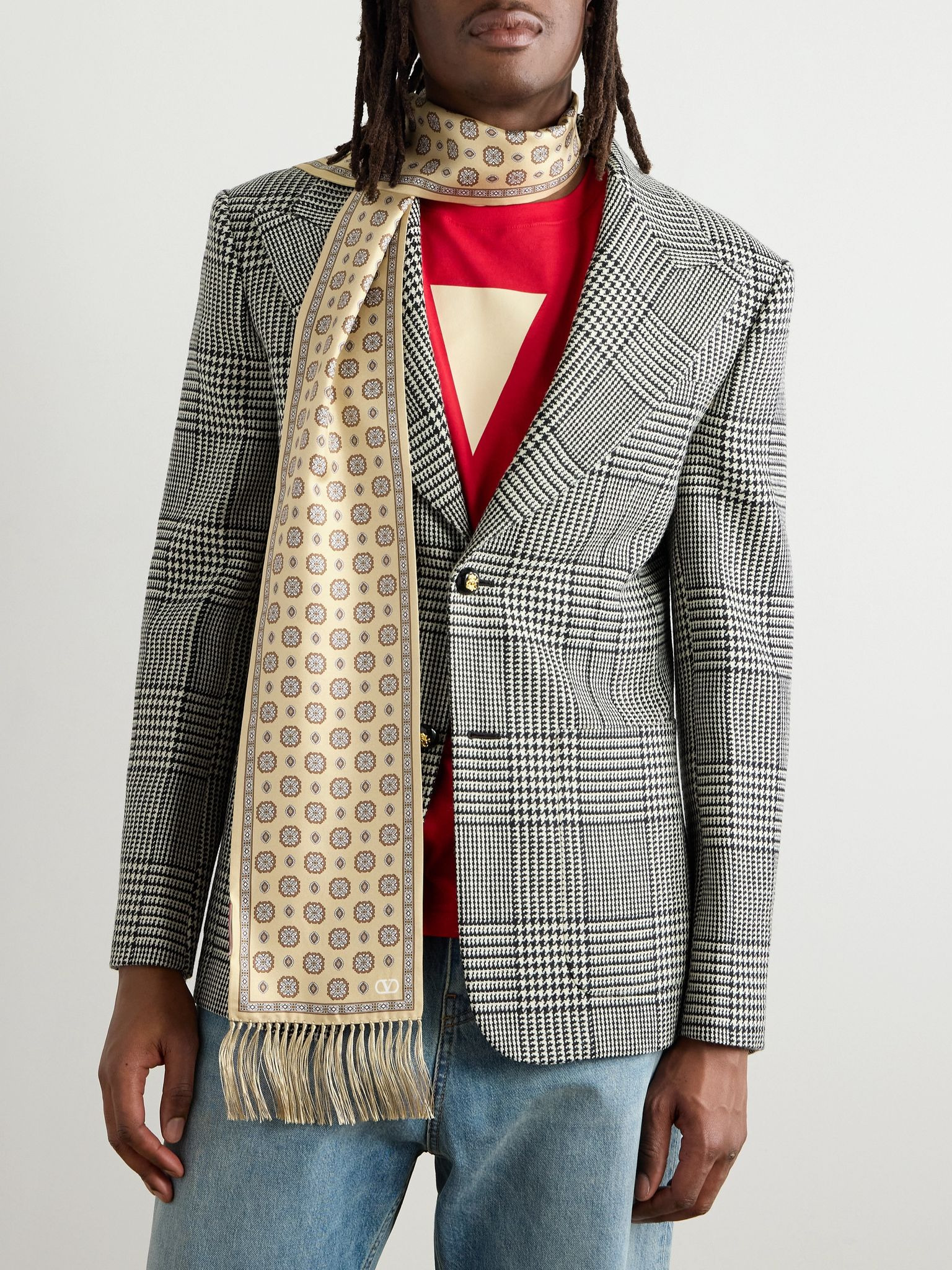 Tasselled Printed Silk-Twill Scarf Neutral - 2
