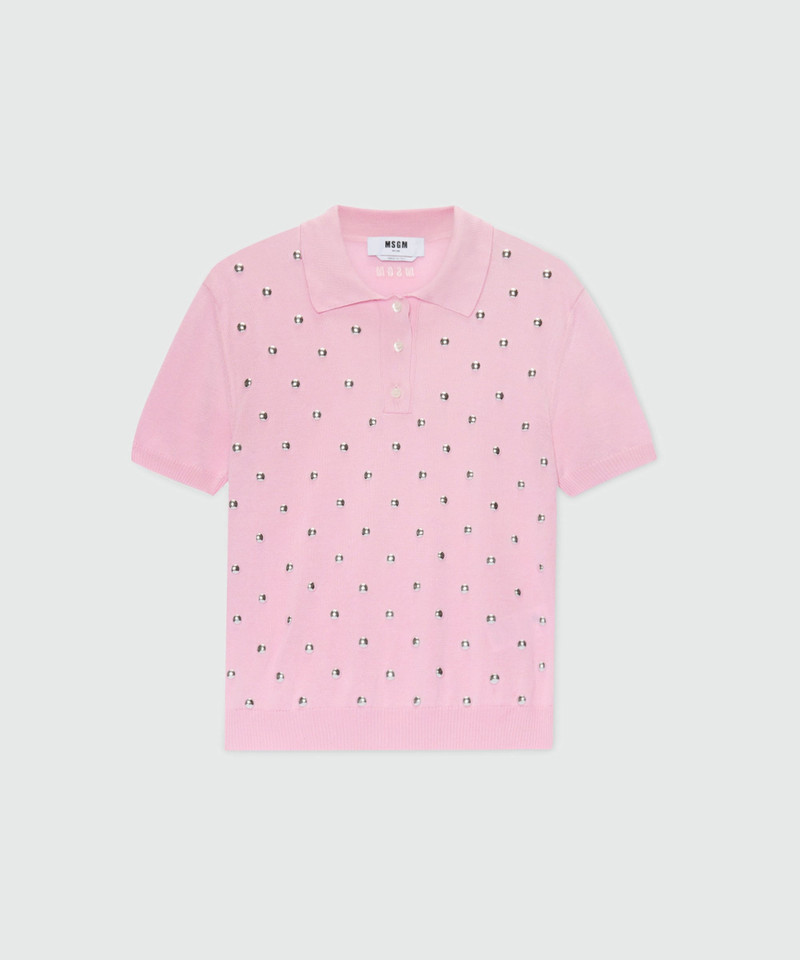 Pink knit polo with studs. 1