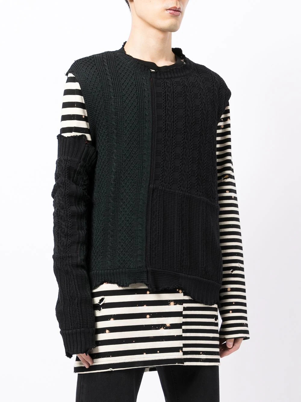 asymmetric-sleeve knitted-panel top - 3