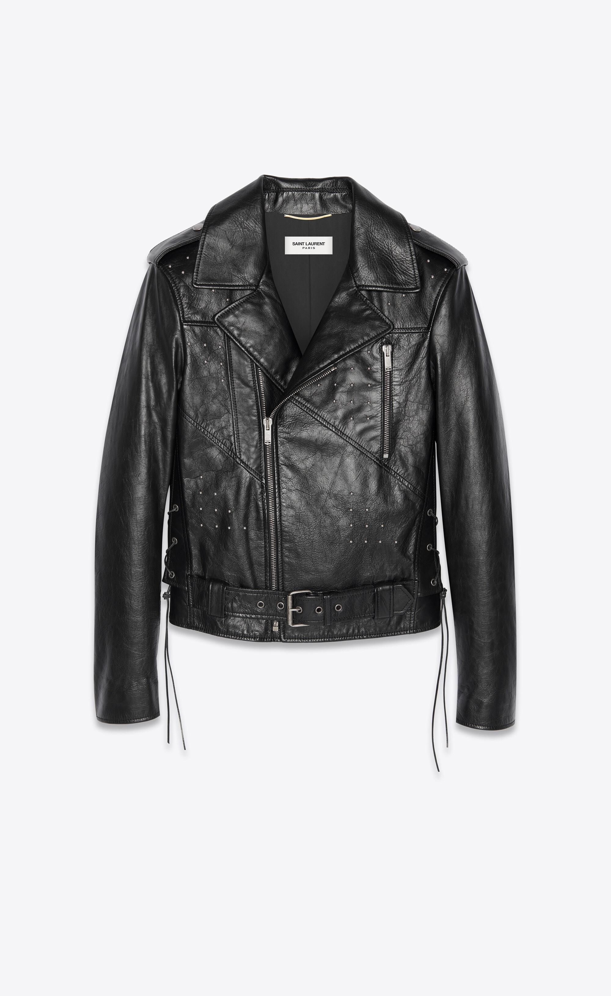 motorcycle jacket in aged leather with studs - 1