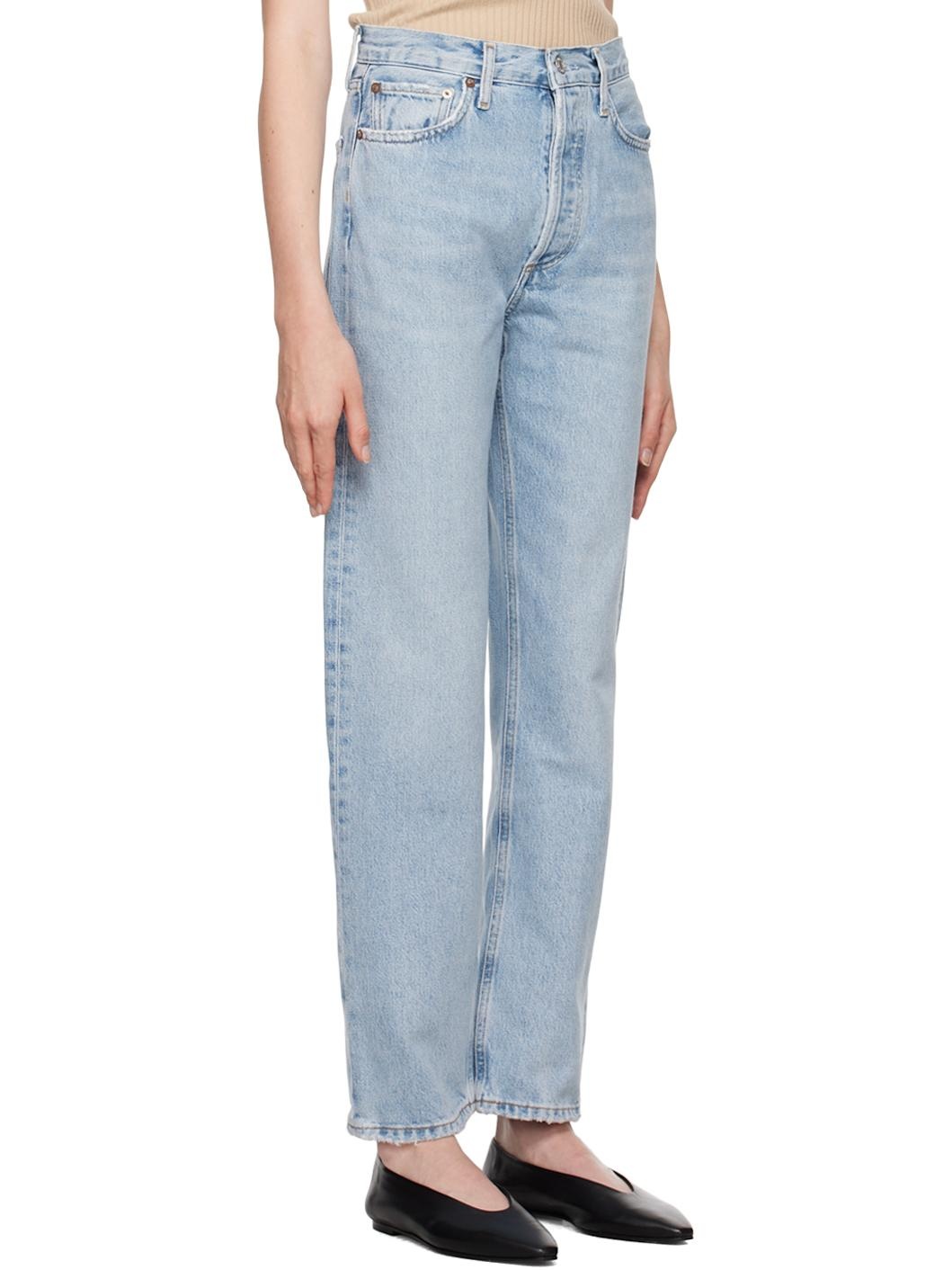 Blue 90's Pinch Waist High Rise Straight Jeans - 2