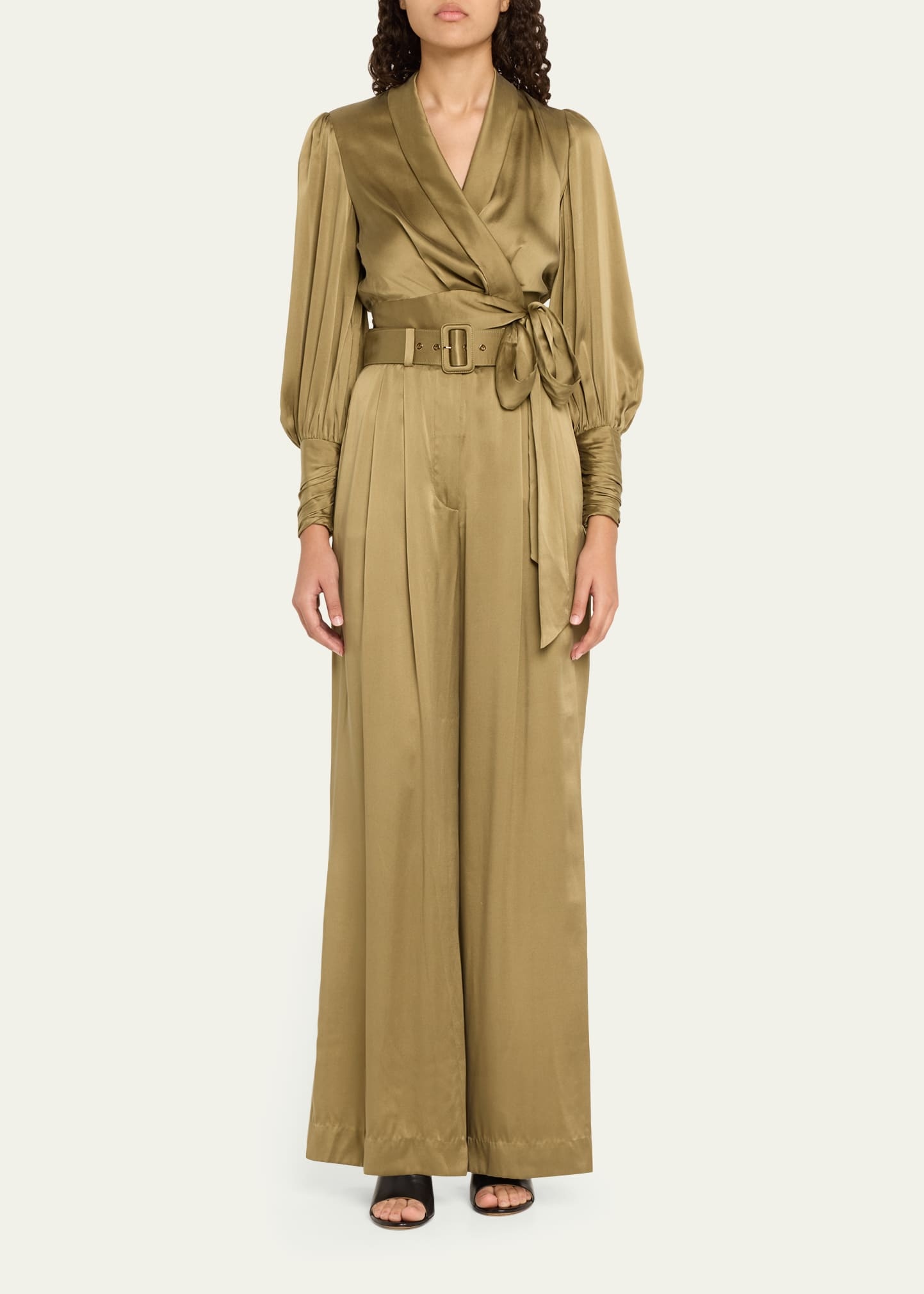 Belted Silk Tuck Pants - 2