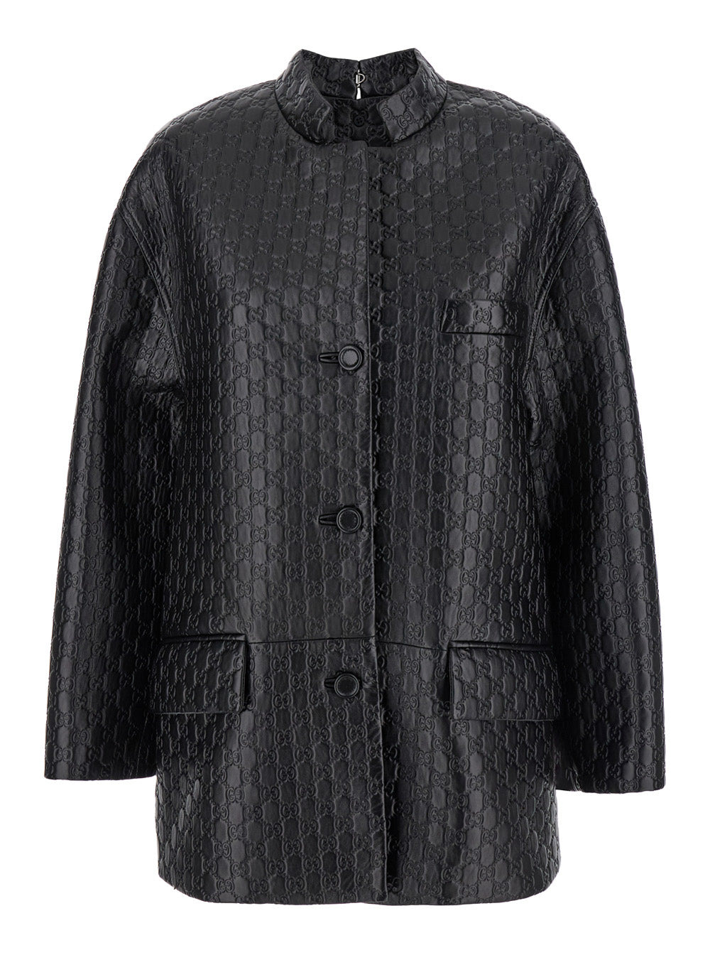 Gucci Women Black Jacket With Embossed All-Over Gg Logo In Leather Woman - 1