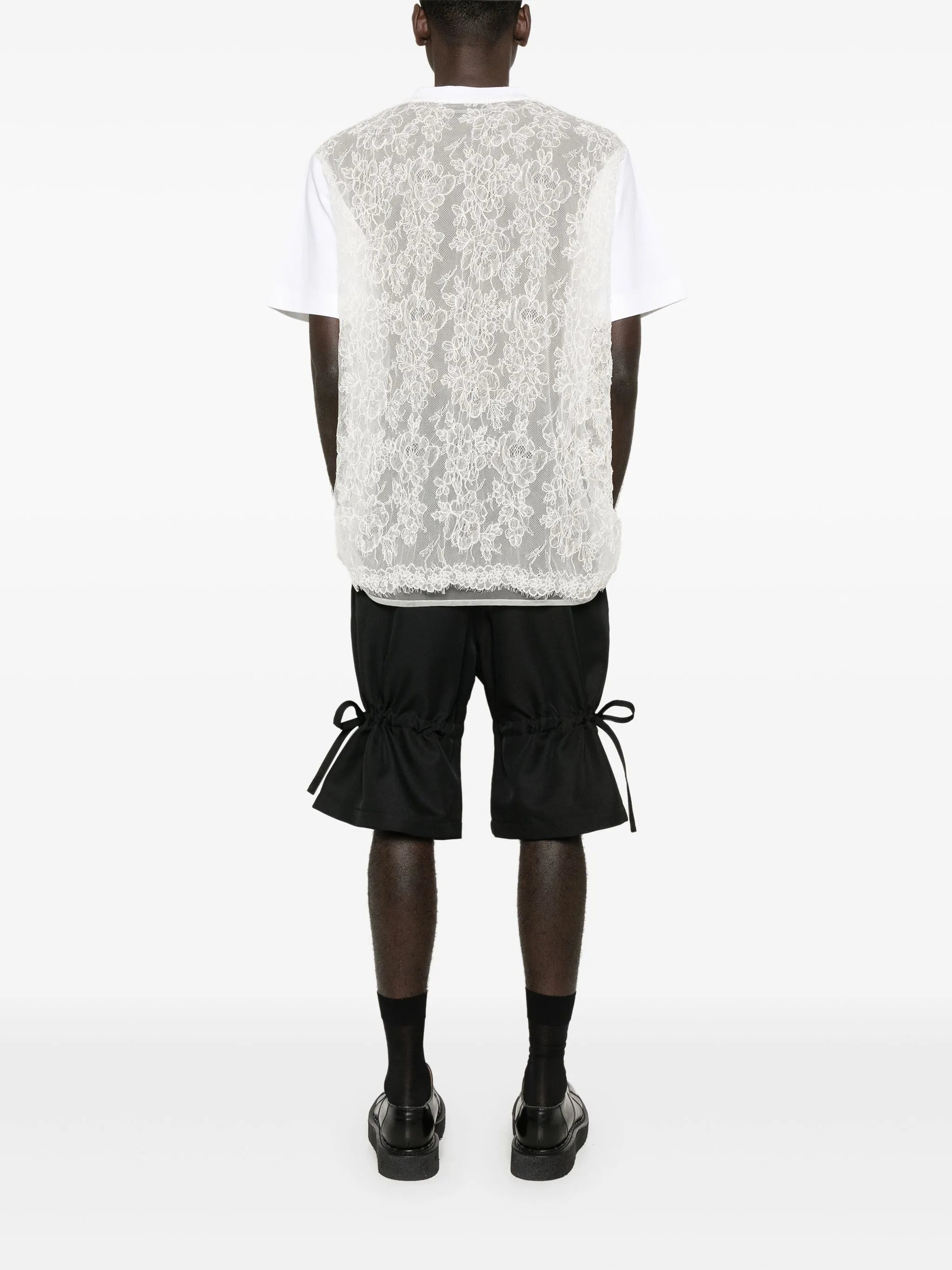 sheer lace-panel T-shirt - 2