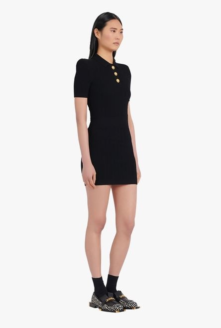 Short black knit dress with gold-tone buttons - 7