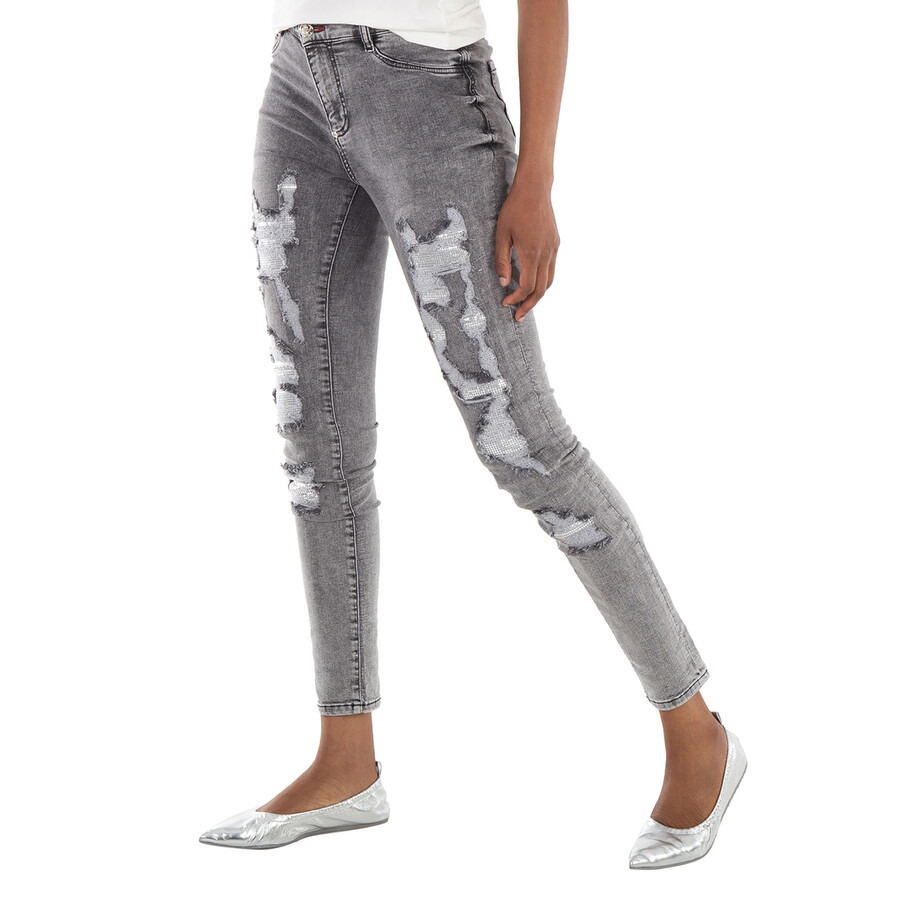 Philipp Plein Destroyed High-Waist Denim Jeggings - 4
