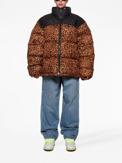 VETEMENTS leopard-print panelled puffer jacket outlook